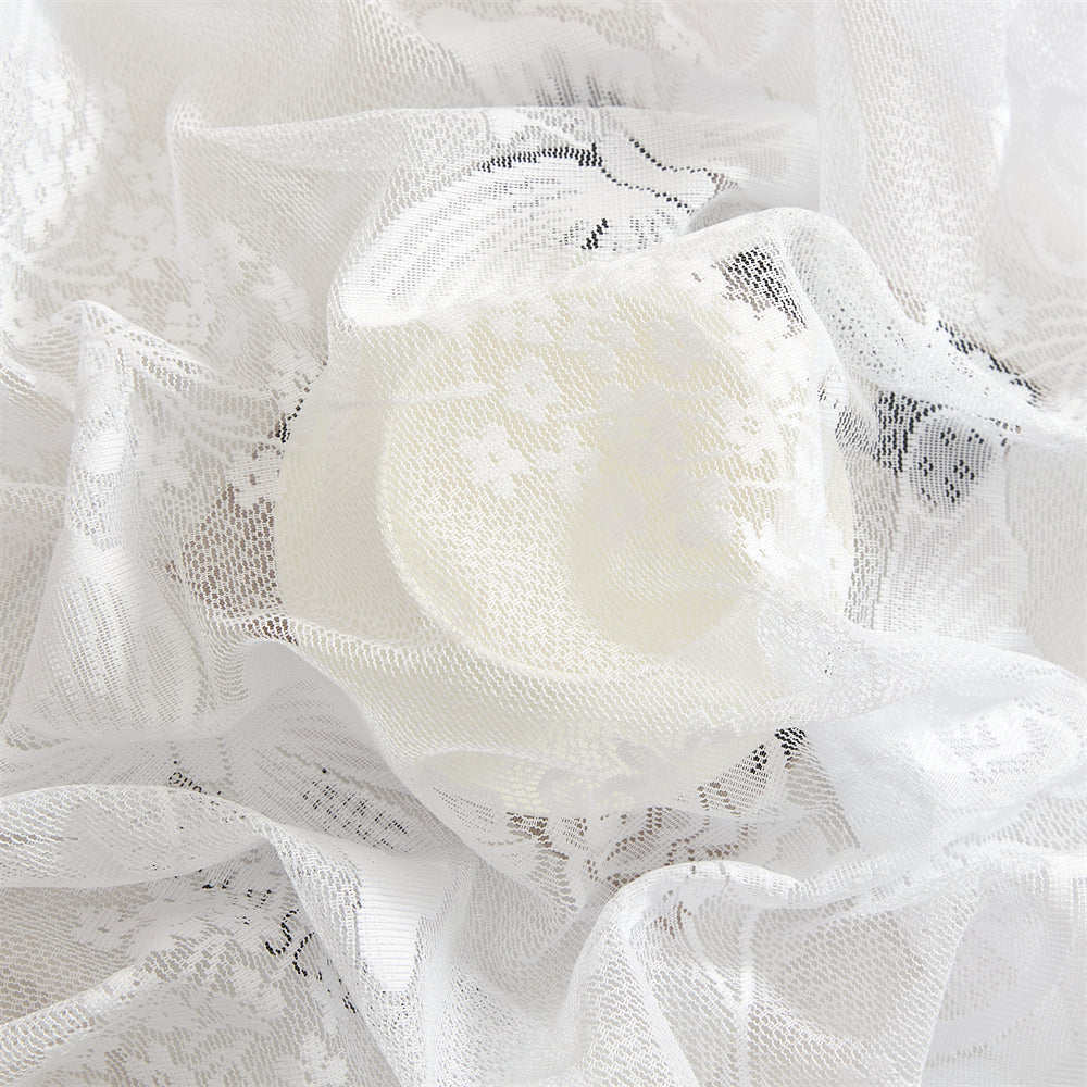 Butterfly Floral Lace Sheer 3 Piece Kitchen Curtains Set Tiers and Swag Set