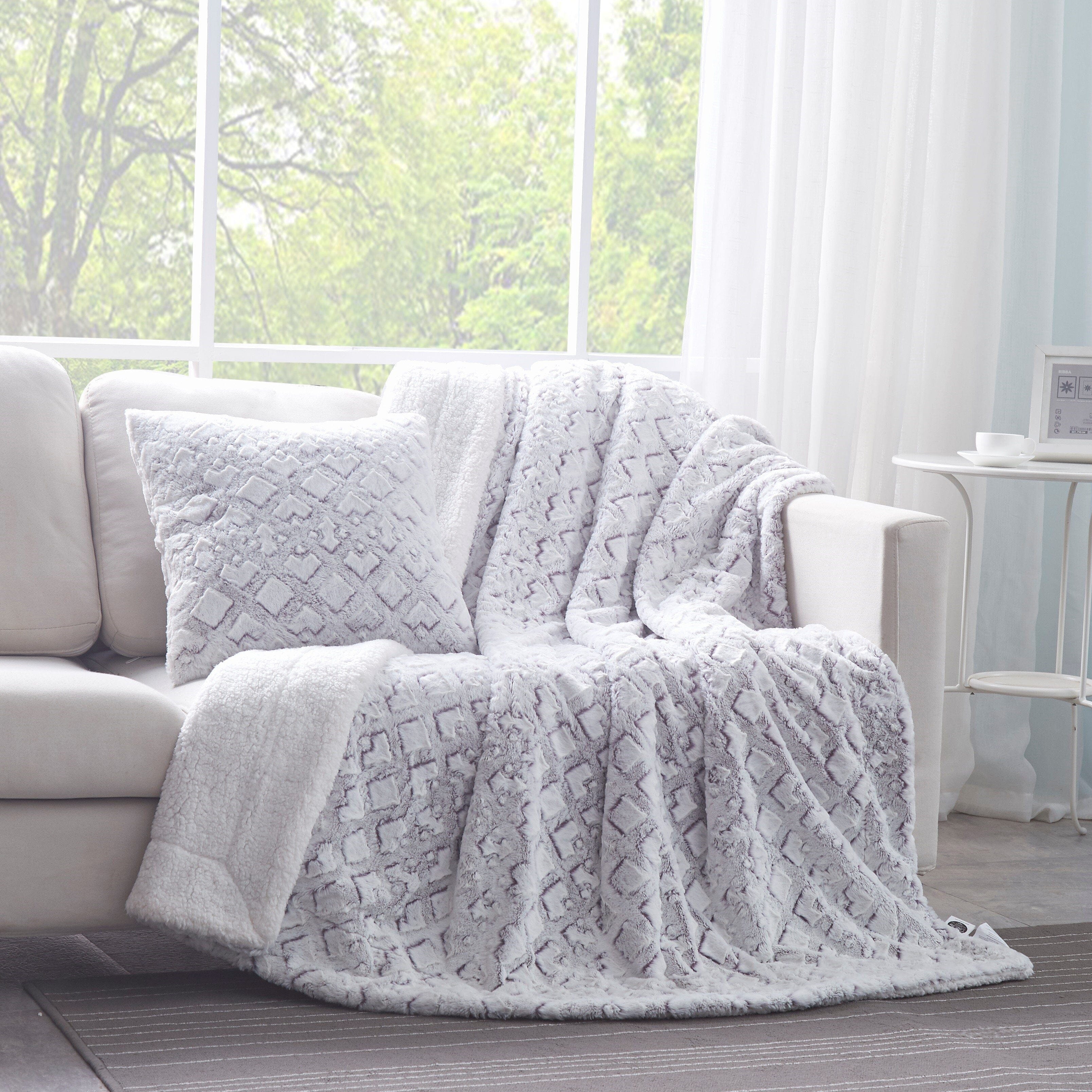 Dreamy Milky Way White & Purple Embossed Faux Fur Euro Throw Pillow Cover (M3395)