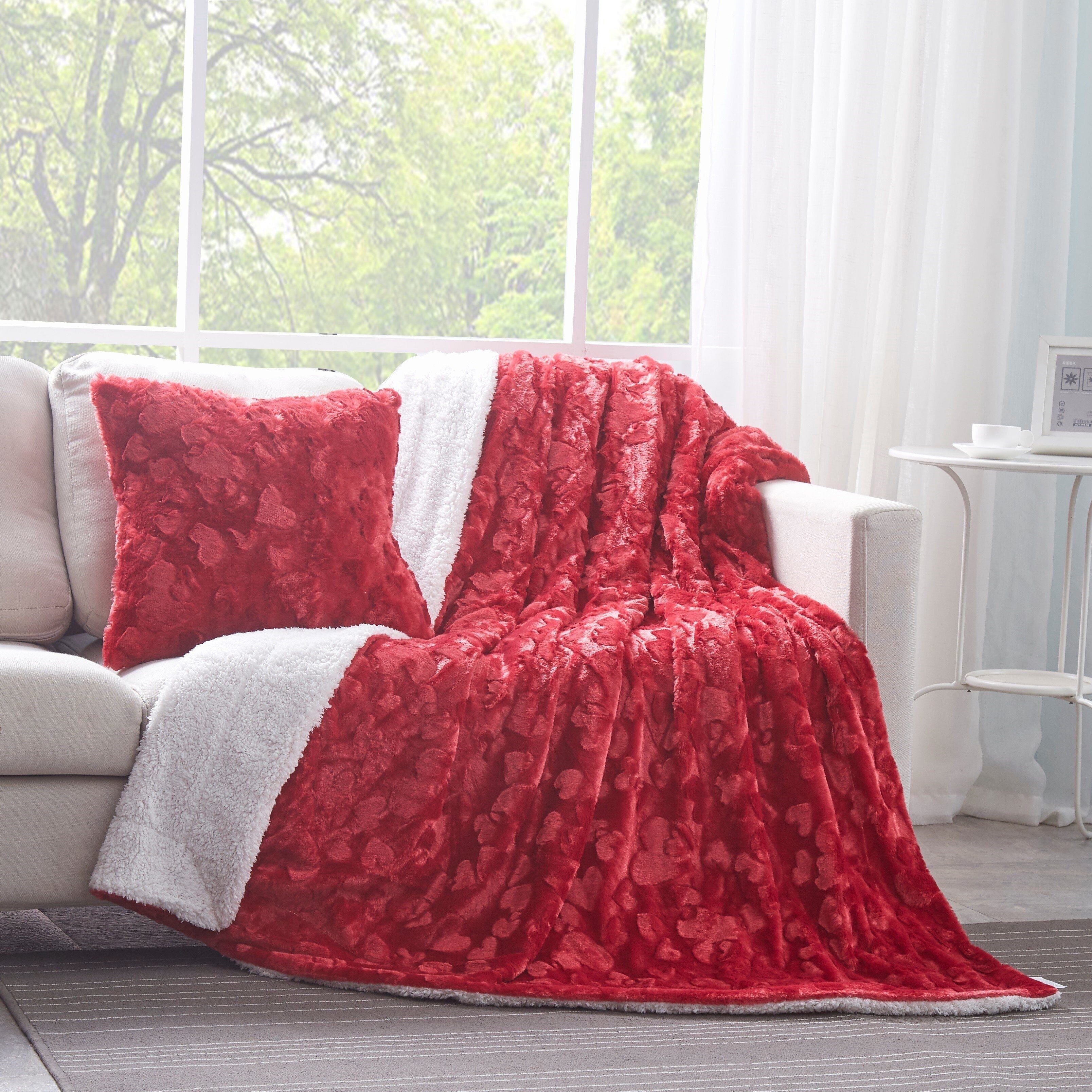 Candy Apple Red Vibrant Luxury Faux Fur Euro Throw Pillow Cover (Red-19)