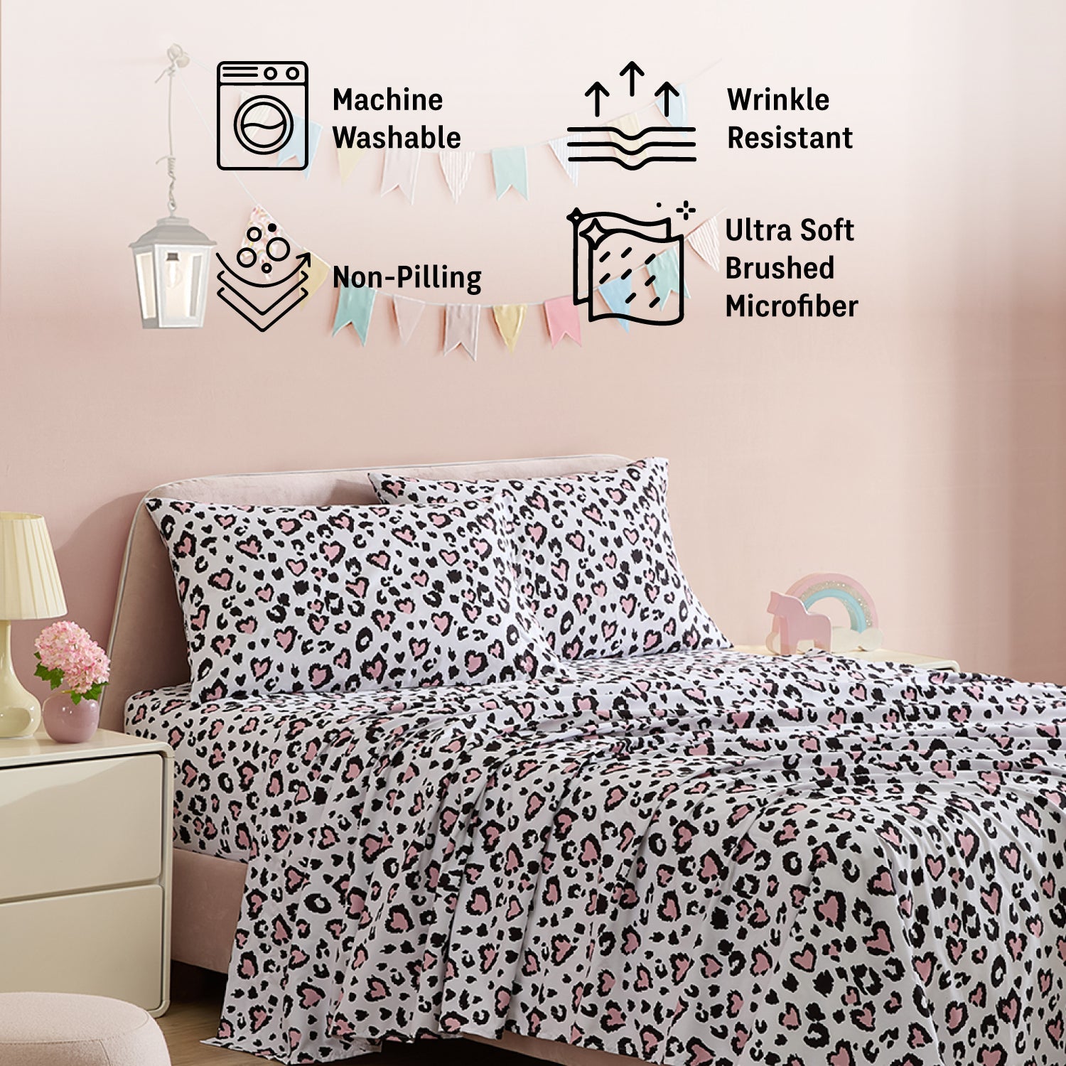 Cheetah Heart Girls Kids Bed Sheets