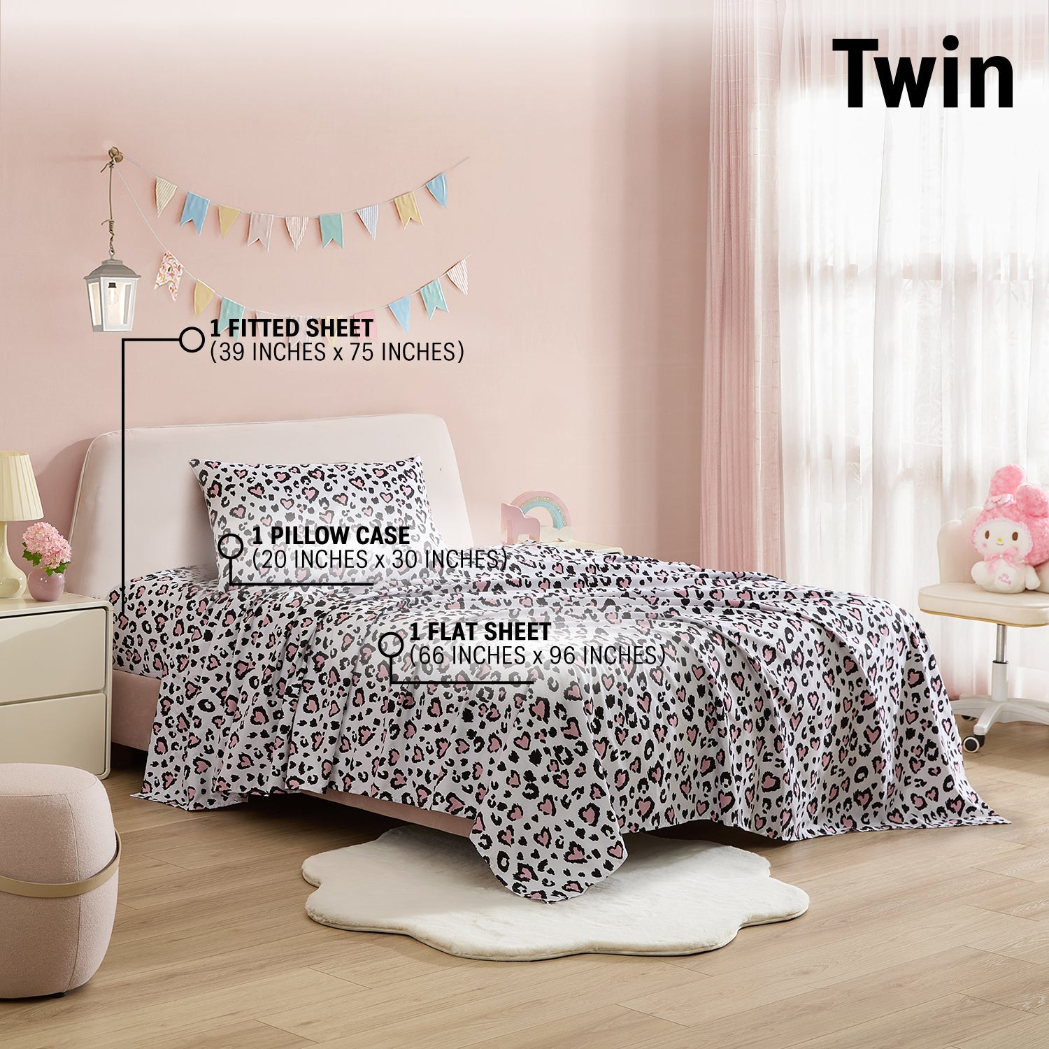Cheetah Heart Girls Kids Bed Sheets