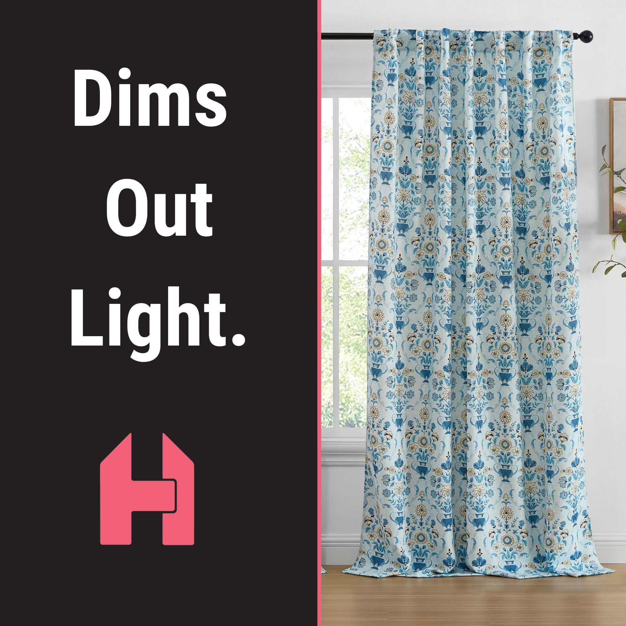 Clara Floral Damask Back Tab Rod Pocket Window Curtains - Pair