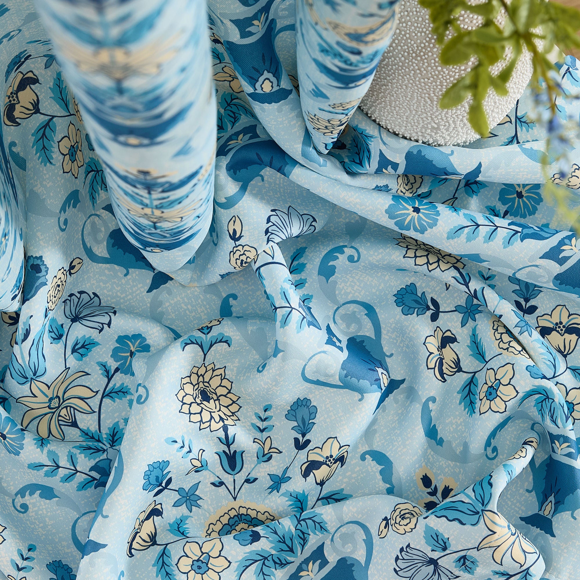 Clara Floral Damask Back Tab Rod Pocket Window Curtains - Pair