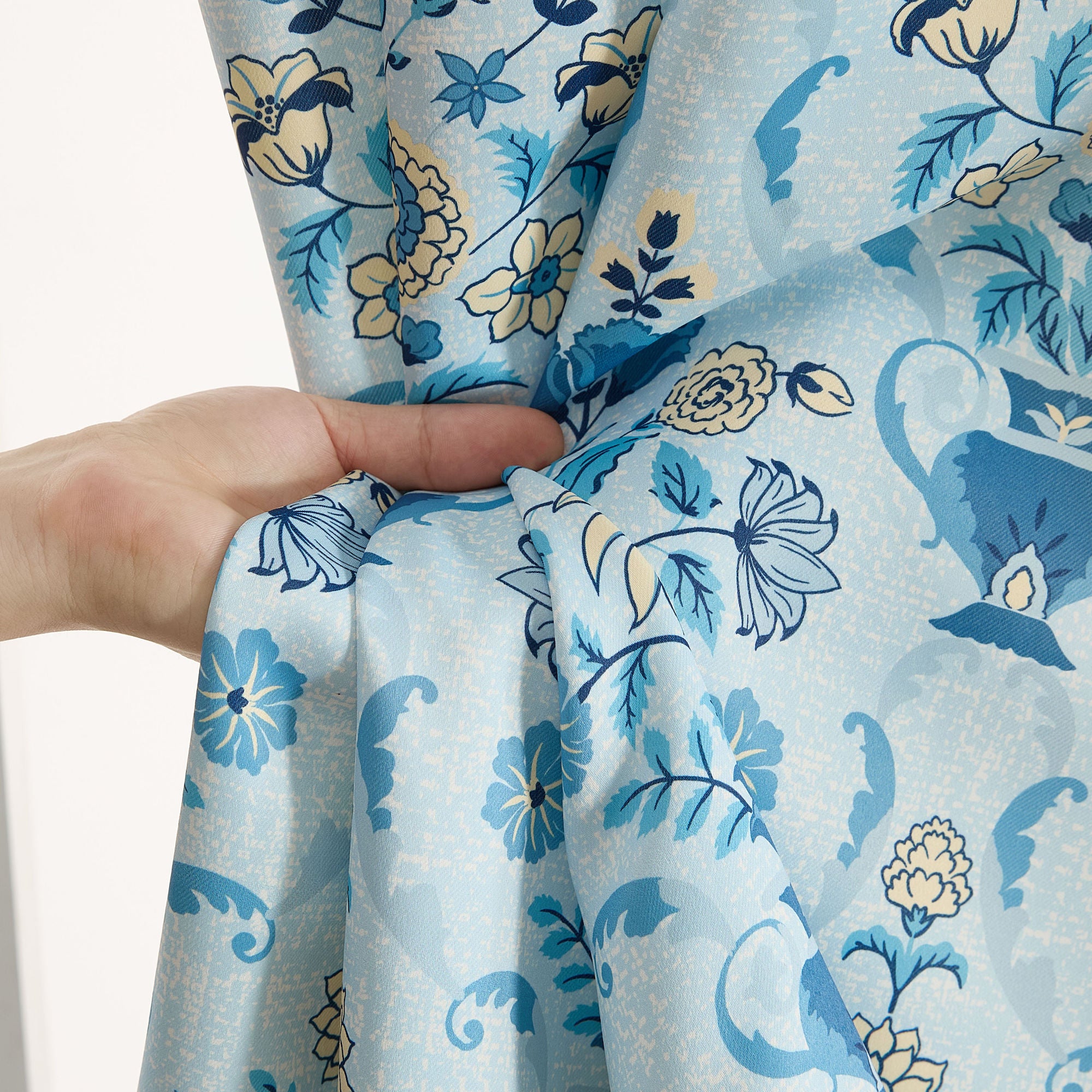 Clara Floral Damask Back Tab Rod Pocket Window Curtains - Pair