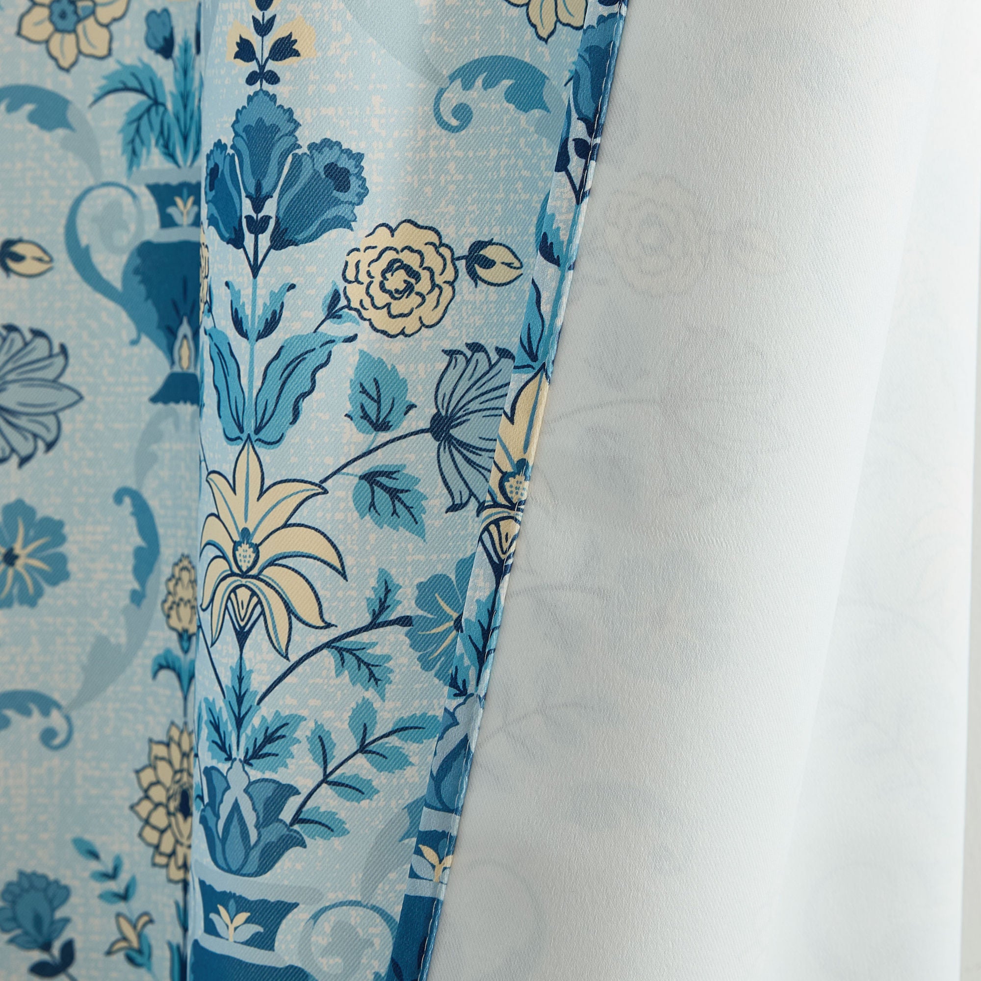 Clara Floral Damask Back Tab Rod Pocket Window Curtains - Pair