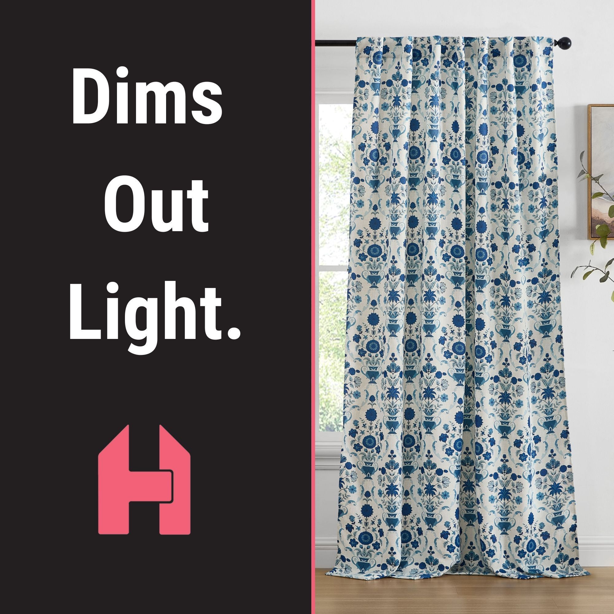 Clara Floral Damask Back Tab Rod Pocket Window Curtains - Pair