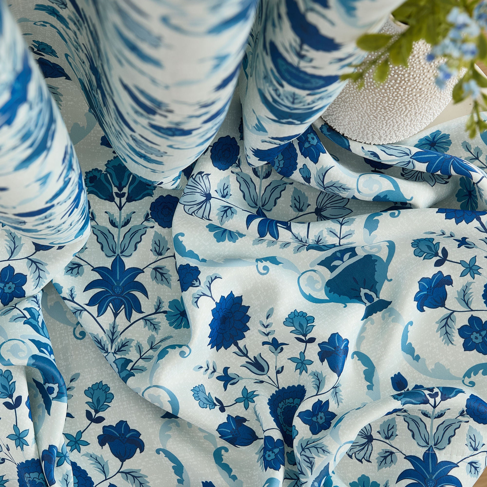 Clara Floral Damask Back Tab Rod Pocket Window Curtains - Pair