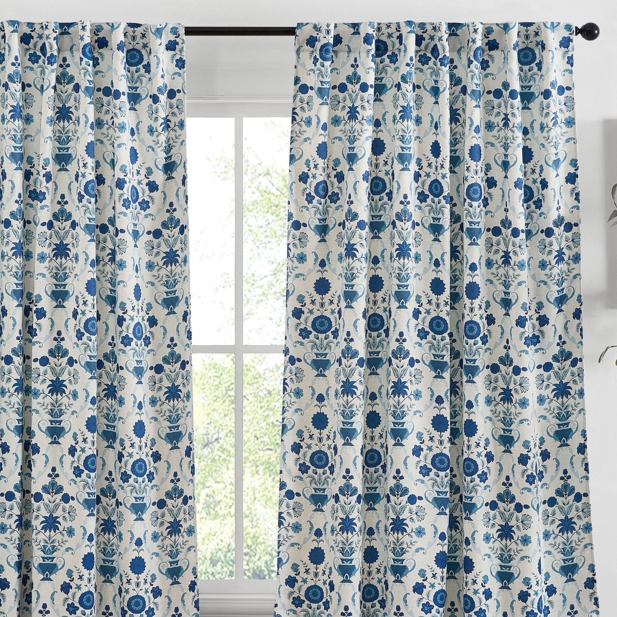Clara Floral Damask Back Tab Rod Pocket Window Curtains - Pair