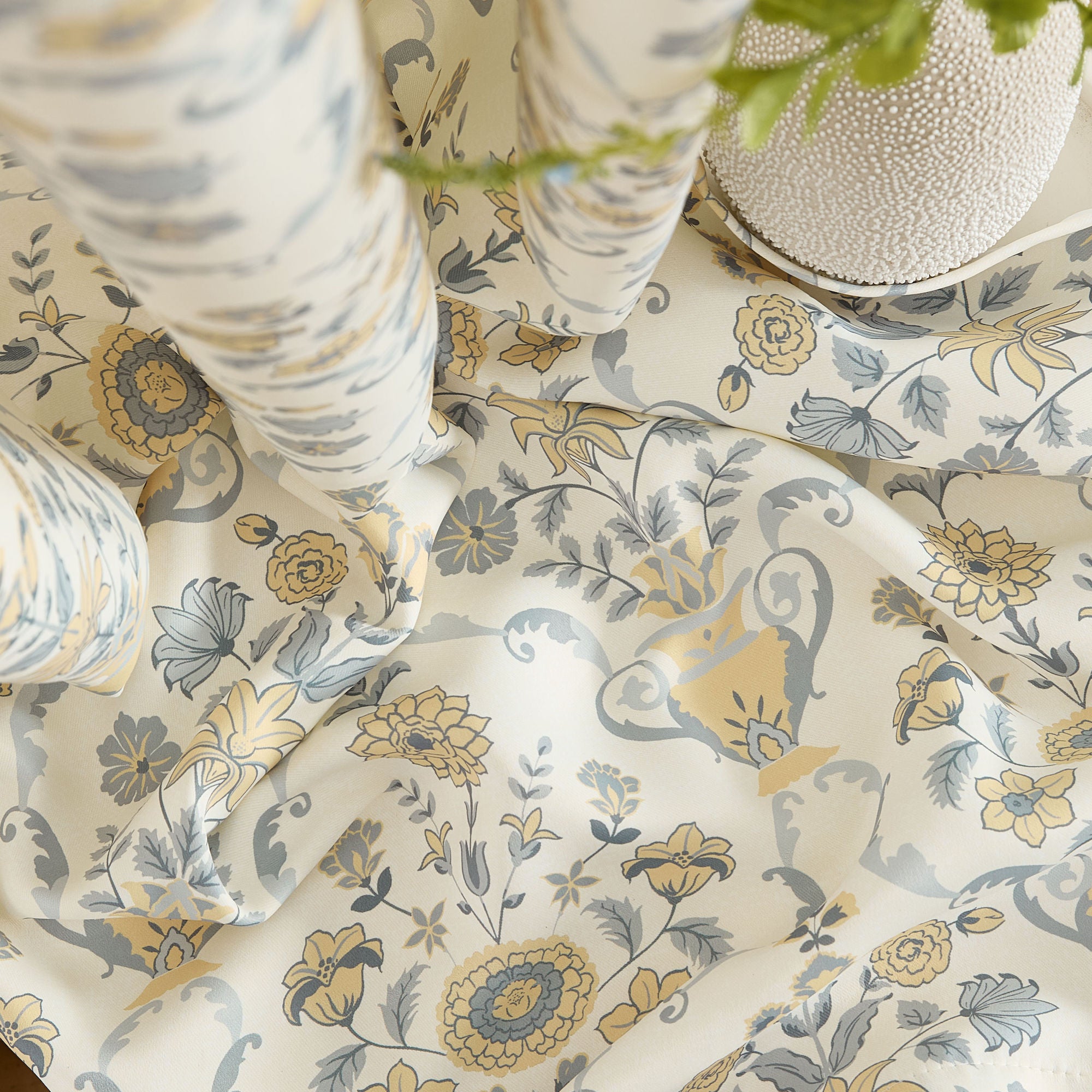 Clara Floral Damask Back Tab Rod Pocket Window Curtains - Pair