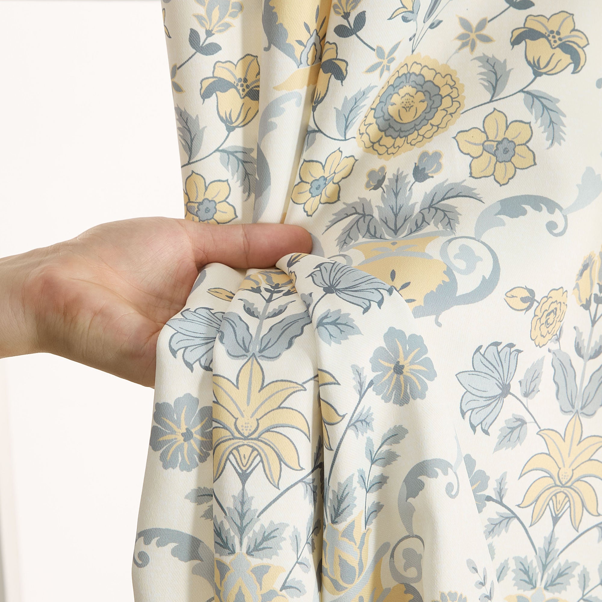 Clara Floral Damask Back Tab Rod Pocket Window Curtains - Pair