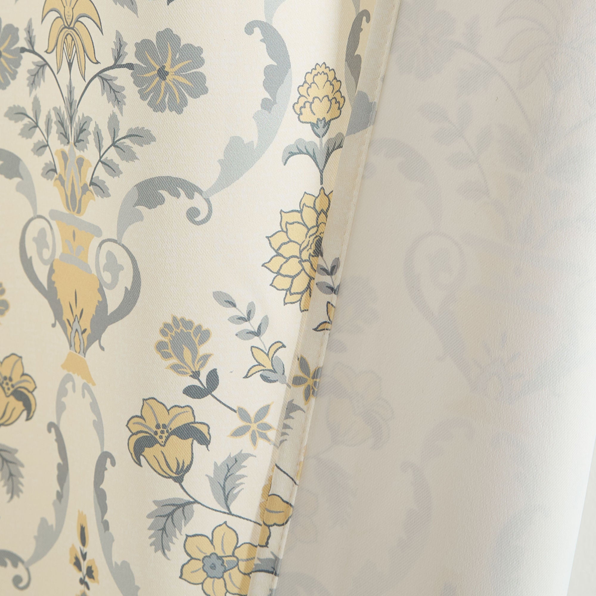 Clara Floral Damask Back Tab Rod Pocket Window Curtains - Pair