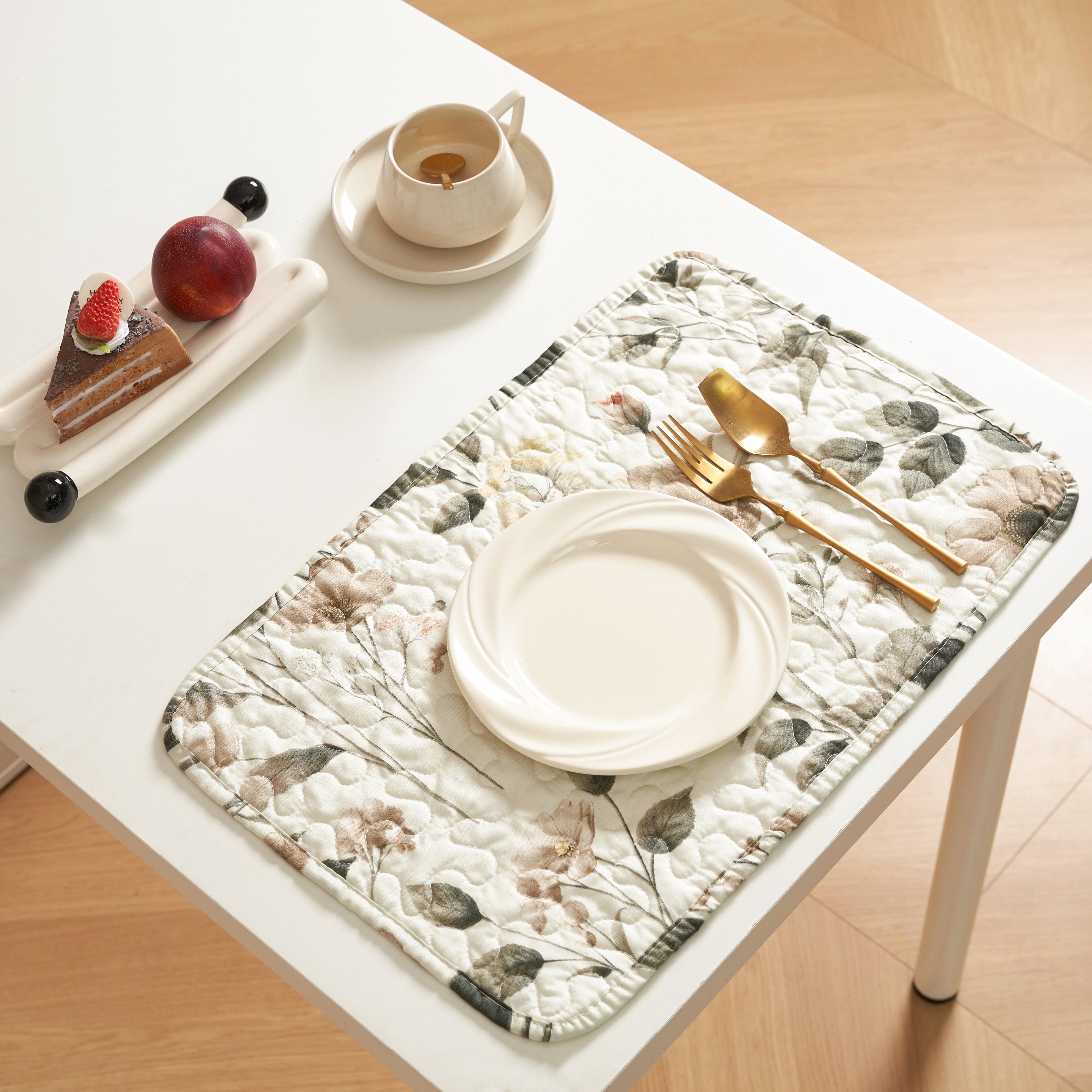 Enchanted Meadow Placemats - Set of 4, Floral Elegance in Beige, Rose, and Soft Green, Premium Soft Microfiber, Perfect for Any Meal, 13x19 Inches