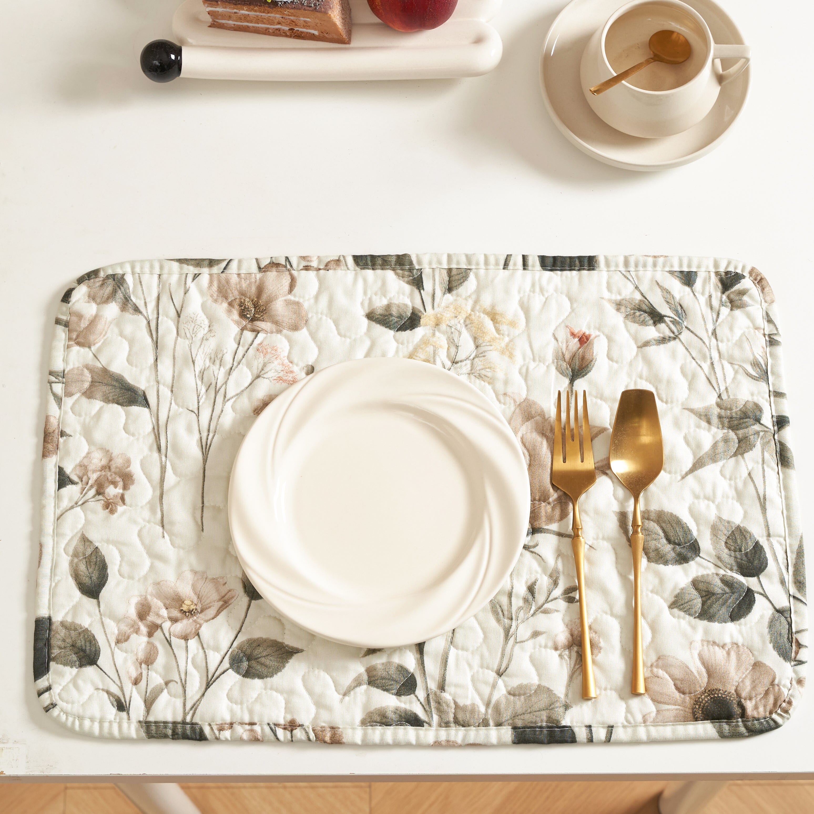 Enchanted Meadow Placemats - Set of 4, Floral Elegance in Beige, Rose, and Soft Green, Premium Soft Microfiber, Perfect for Any Meal, 13x19 Inches