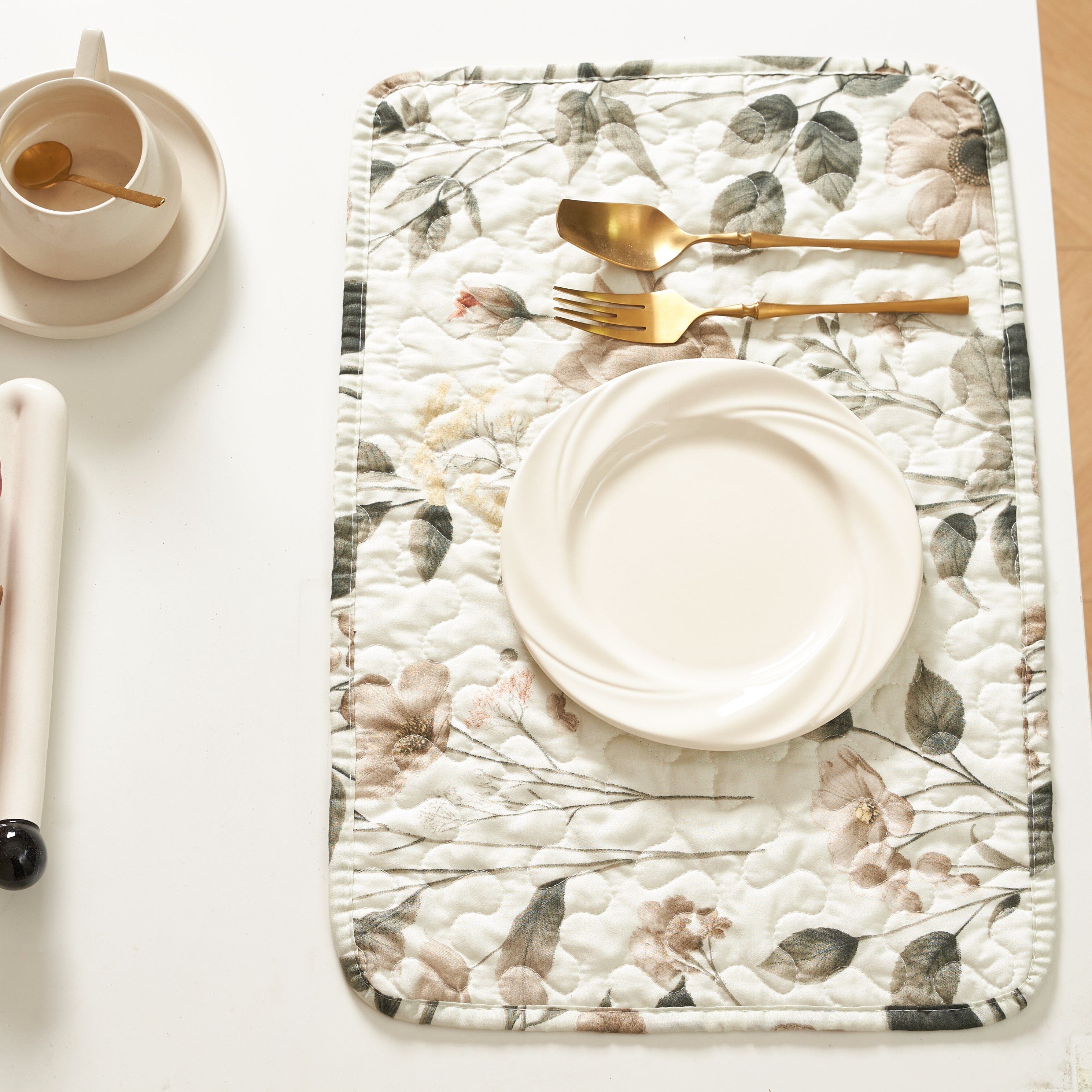 Enchanted Meadow Placemats - Set of 4, Floral Elegance in Beige, Rose, and Soft Green, Premium Soft Microfiber, Perfect for Any Meal, 13x19 Inches