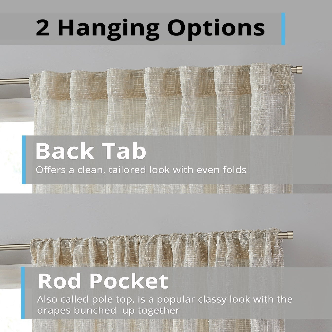 Emily Faux Linen Rod Pocket Back Tab Curtains