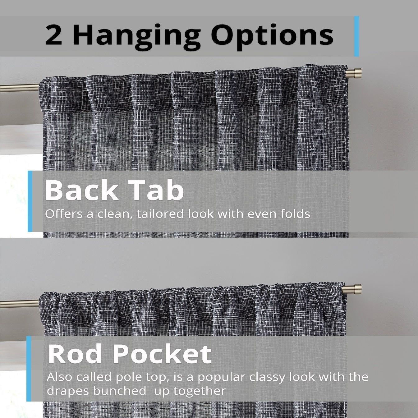 Emily Faux Linen Rod Pocket Back Tab Curtains