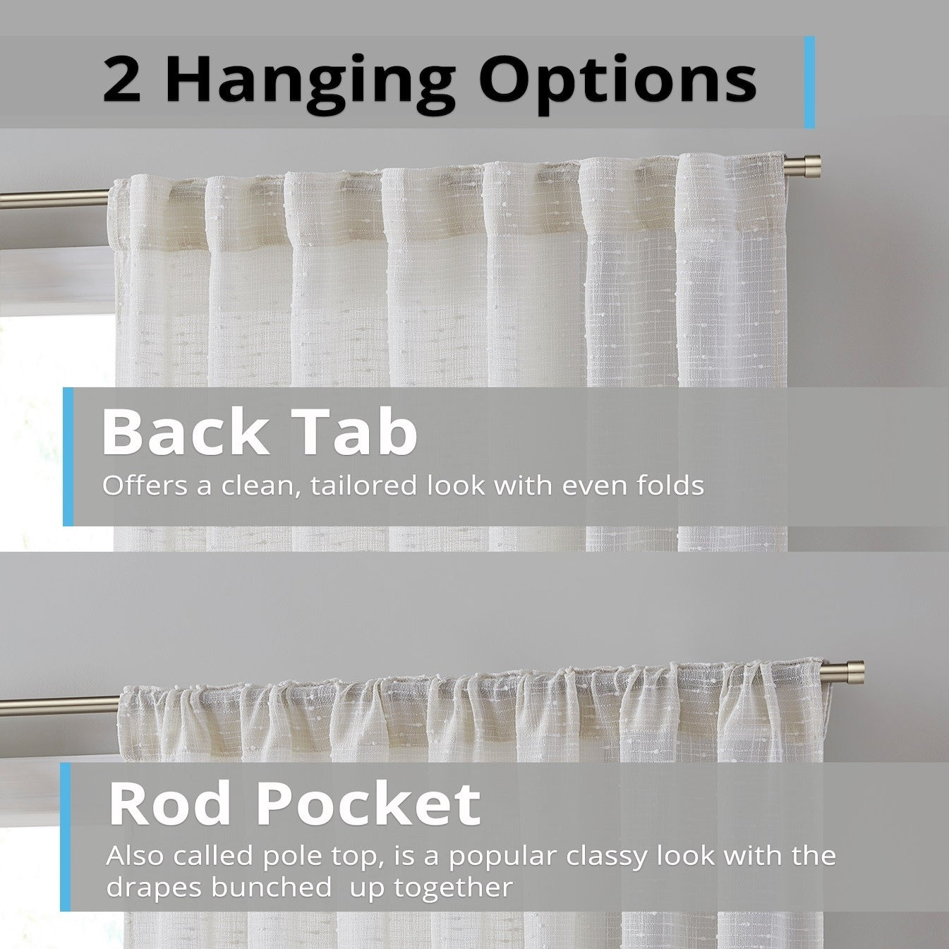 Emily Faux Linen Rod Pocket Back Tab Curtains