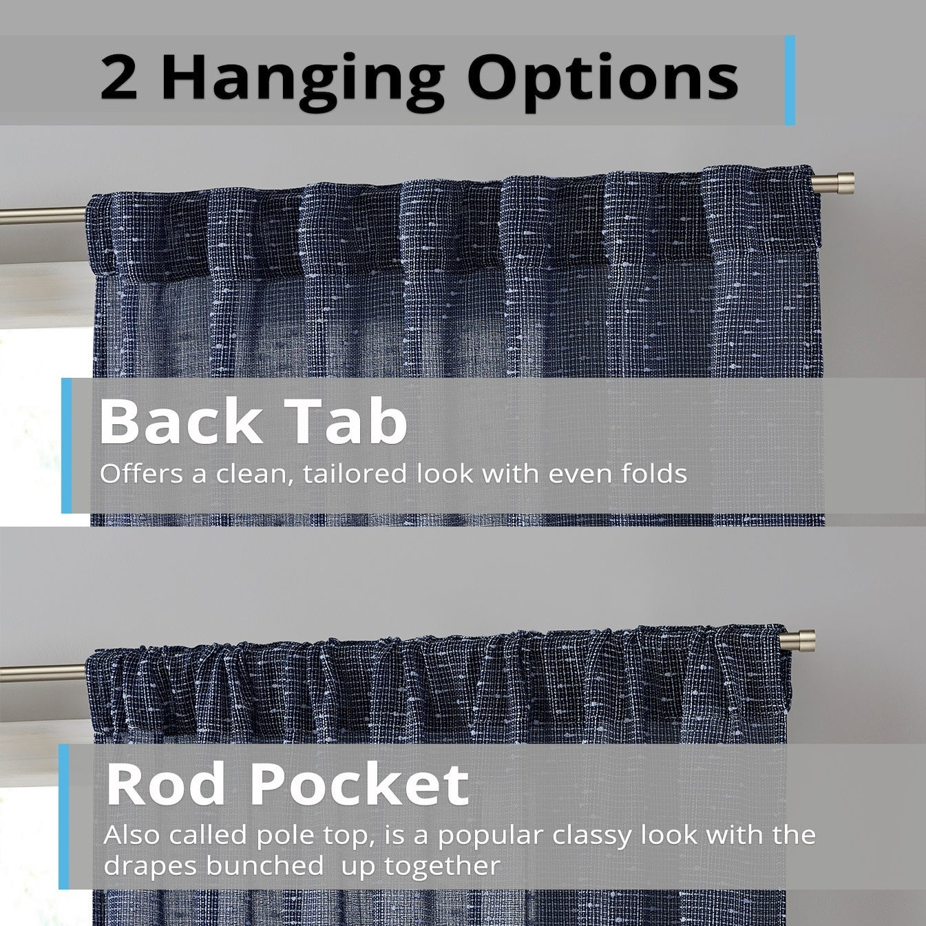 Emily Faux Linen Rod Pocket Back Tab Curtains