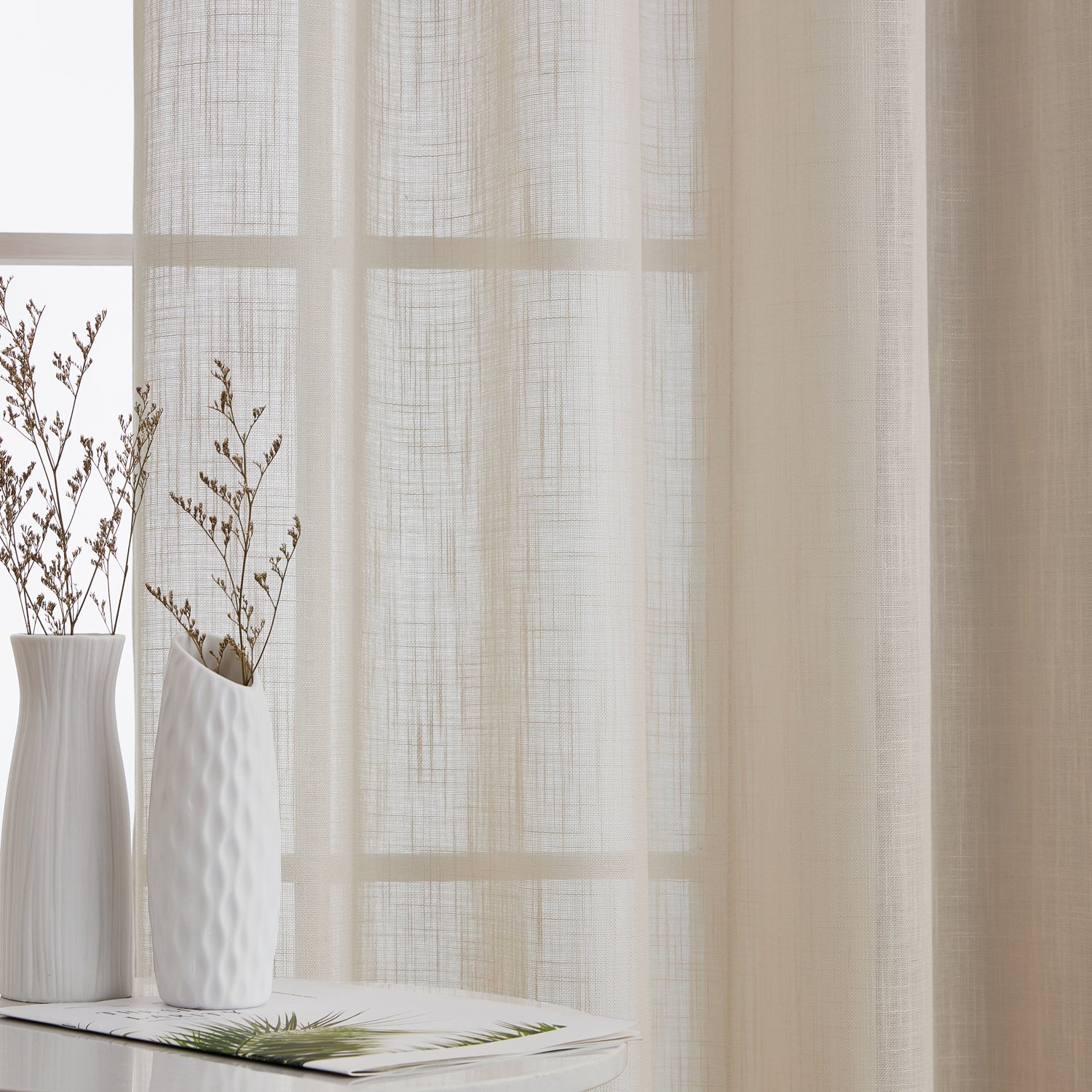 Privacy Faux Linen Textured Semi Sheer Curtain Panels
