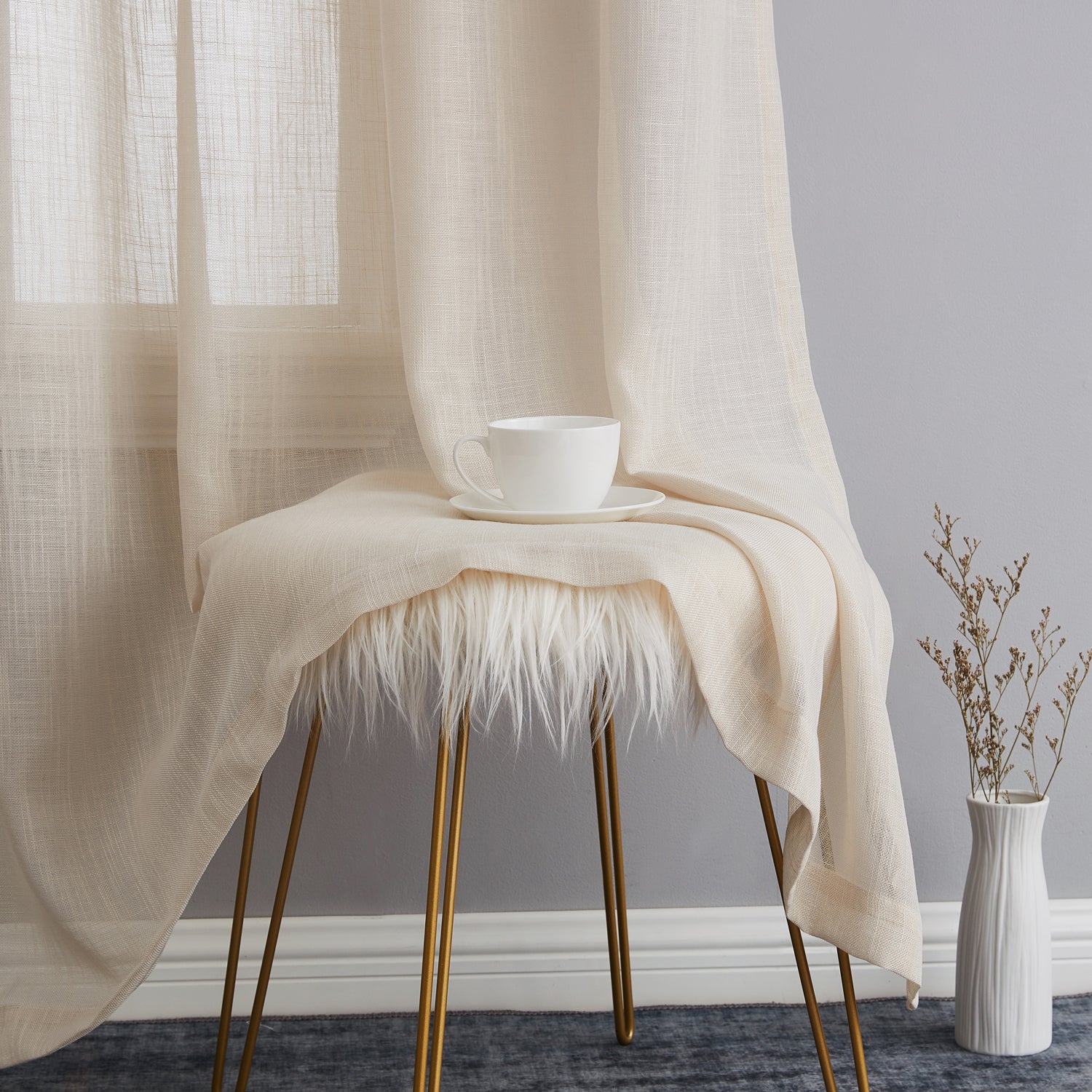 Privacy Faux Linen Textured Semi Sheer Curtain Panels