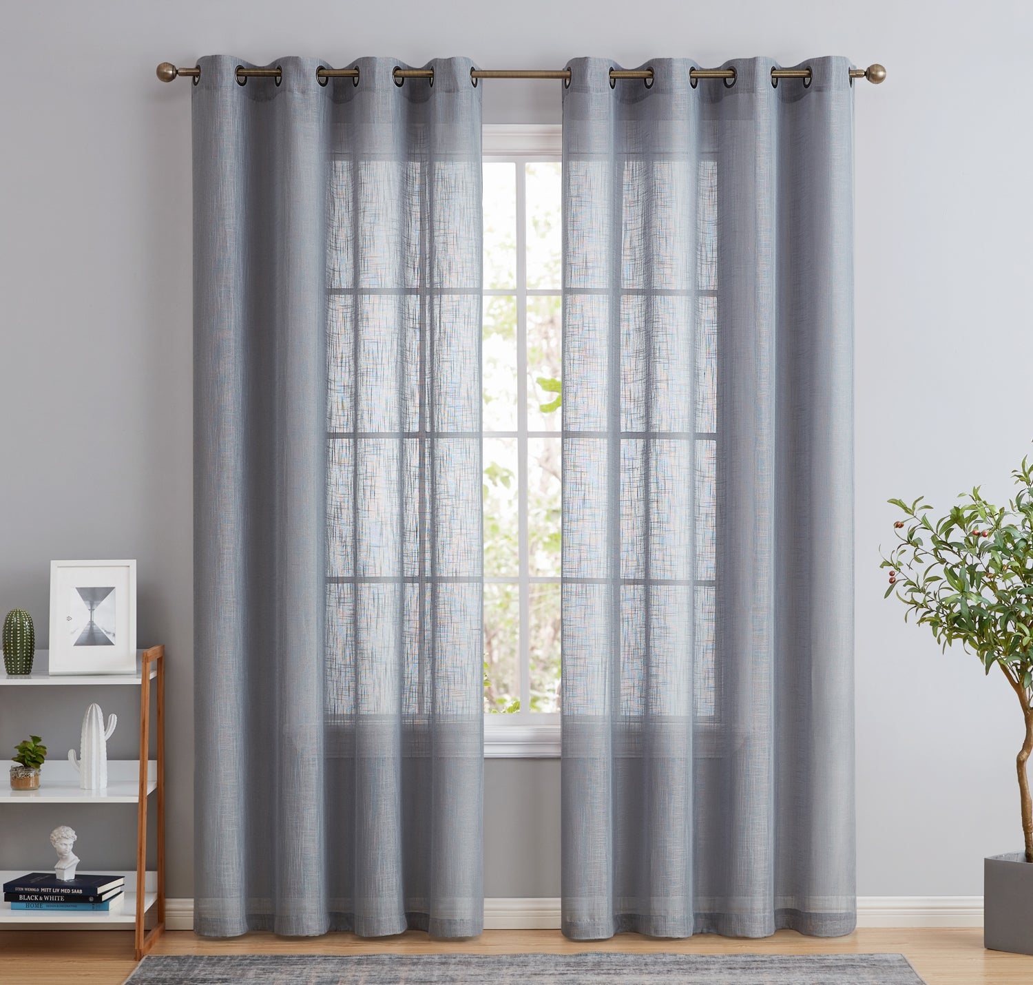 Privacy Faux Linen Textured Semi Sheer Curtain Panels