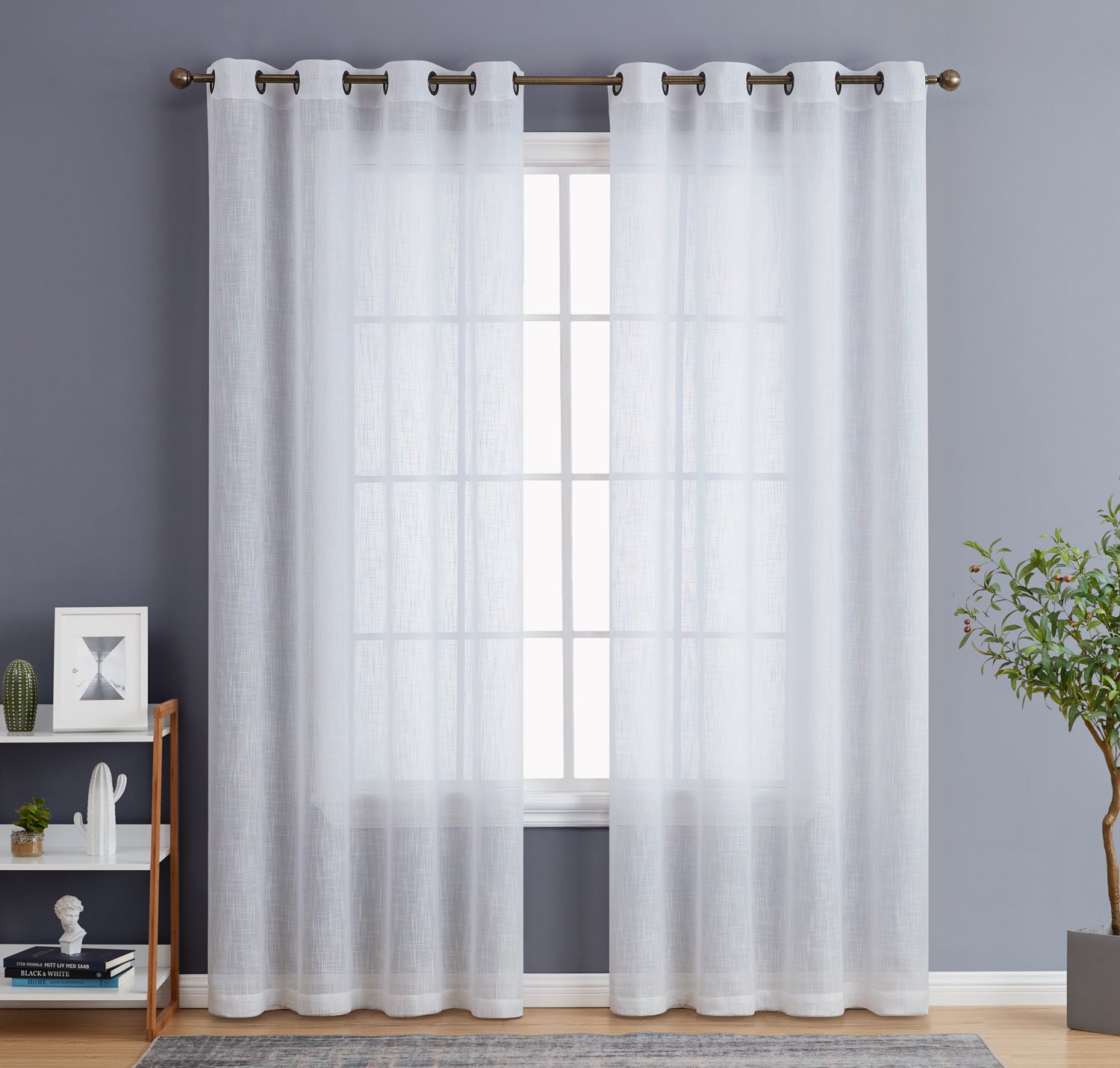 Privacy Faux Linen Textured Semi Sheer Curtain Panels