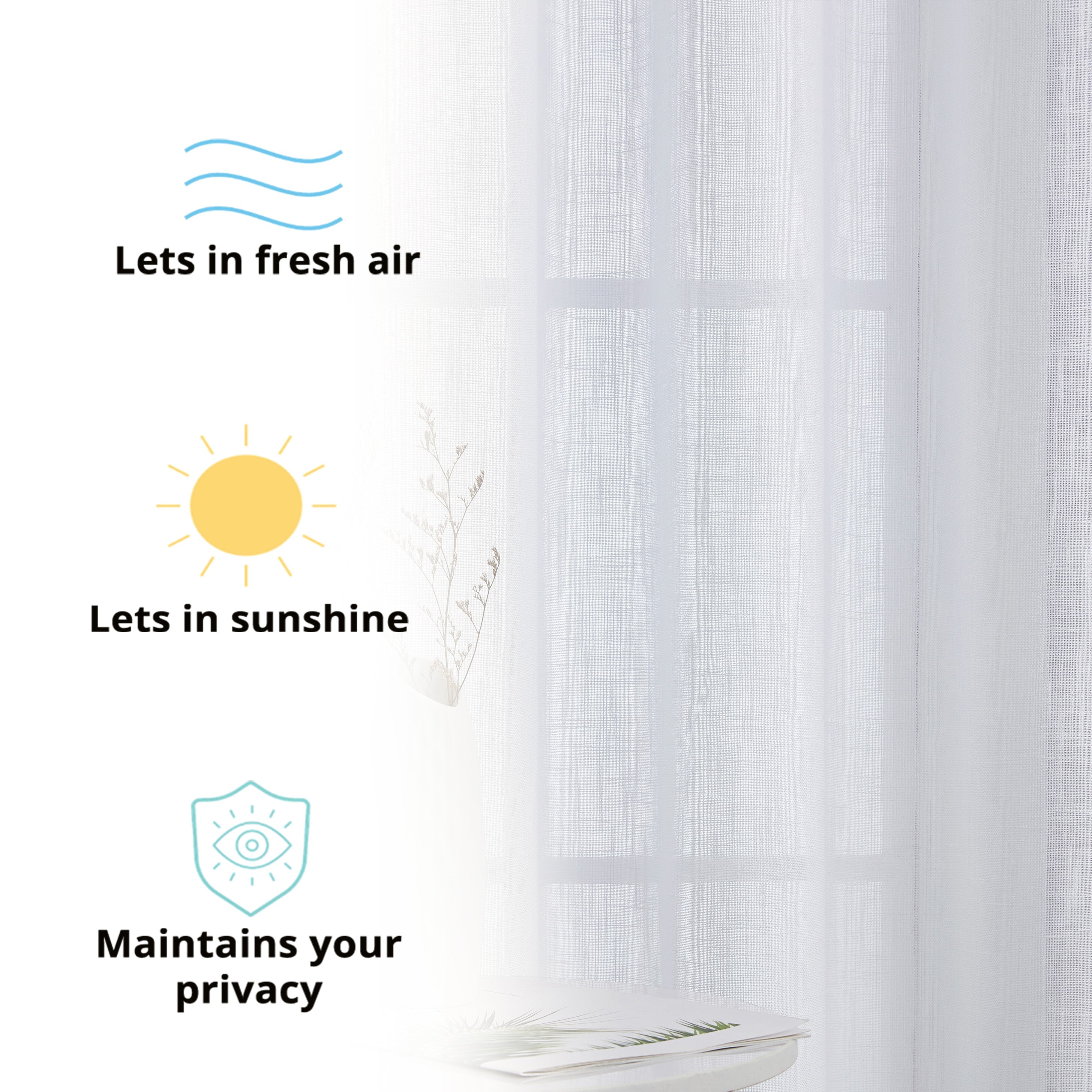 Privacy Faux Linen Textured Semi Sheer Curtain Panels