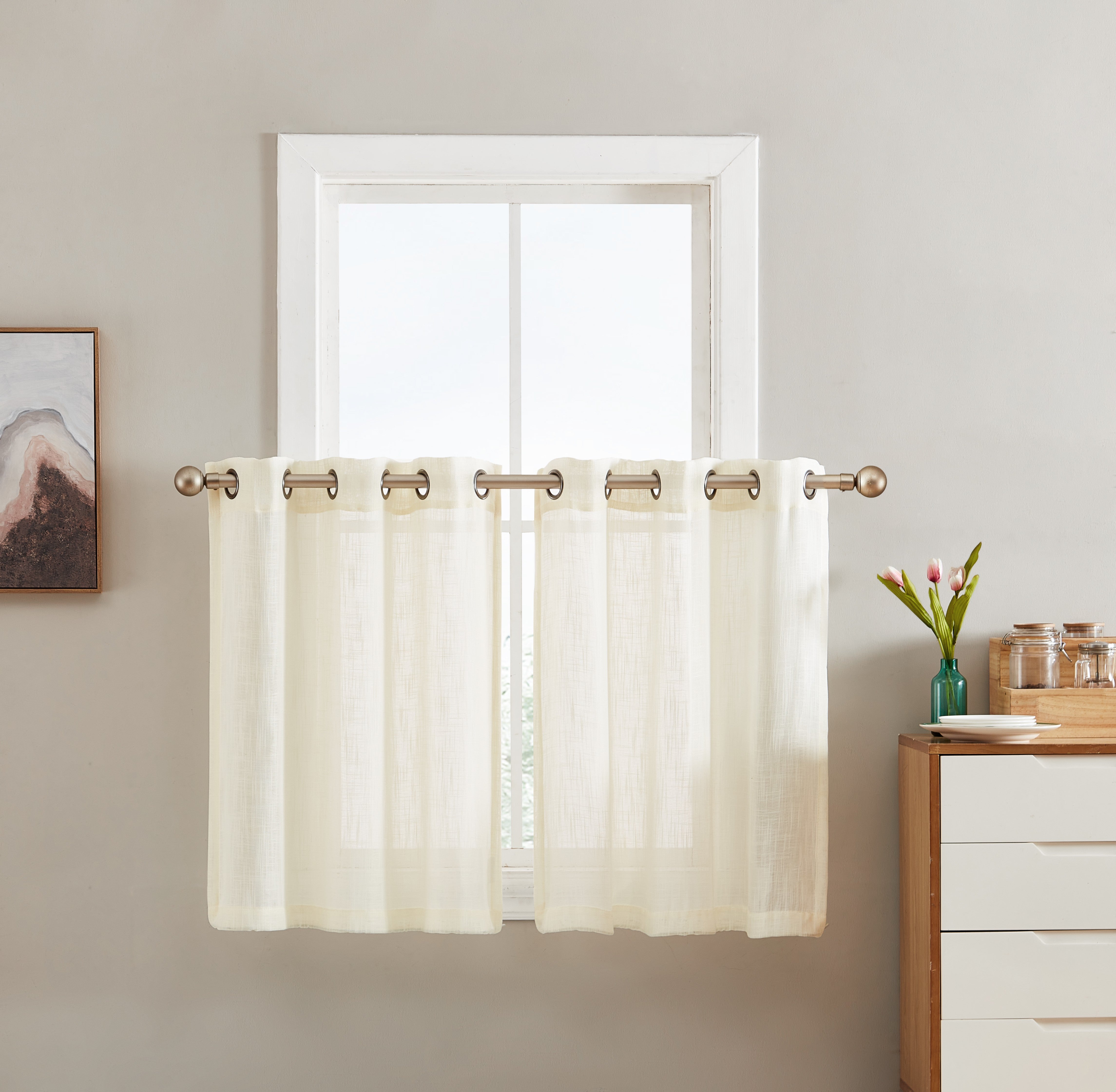 Abbey Faux Linen Grommet Cafe Tiers