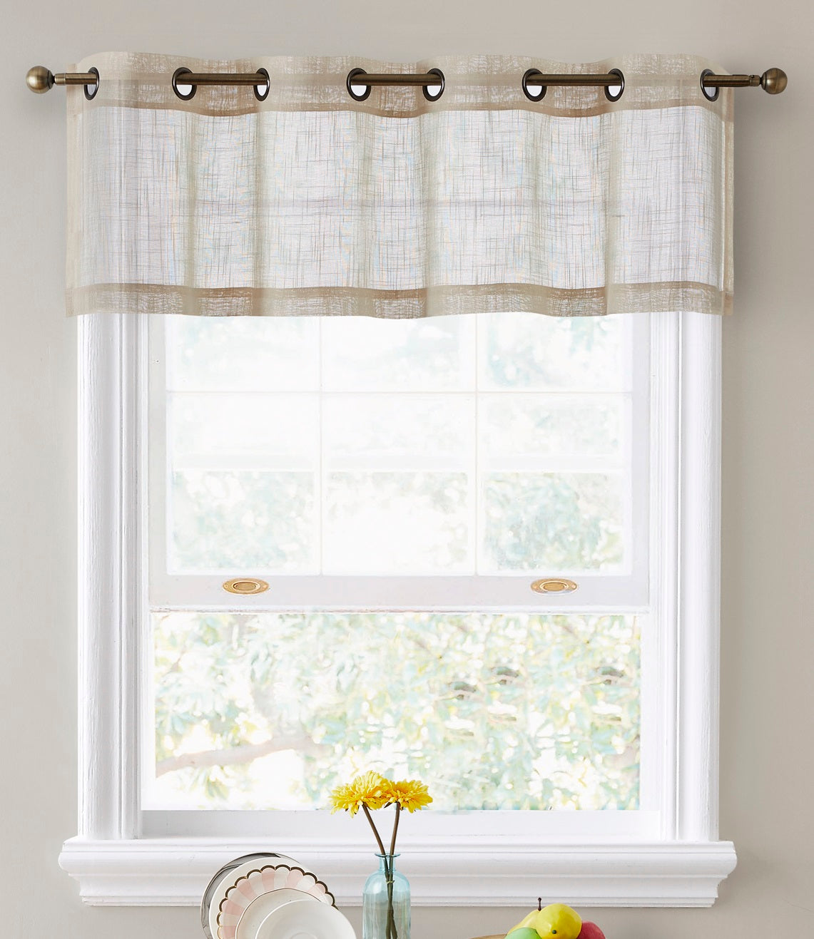 Abbey Faux Linen Grommet Cafe Valance