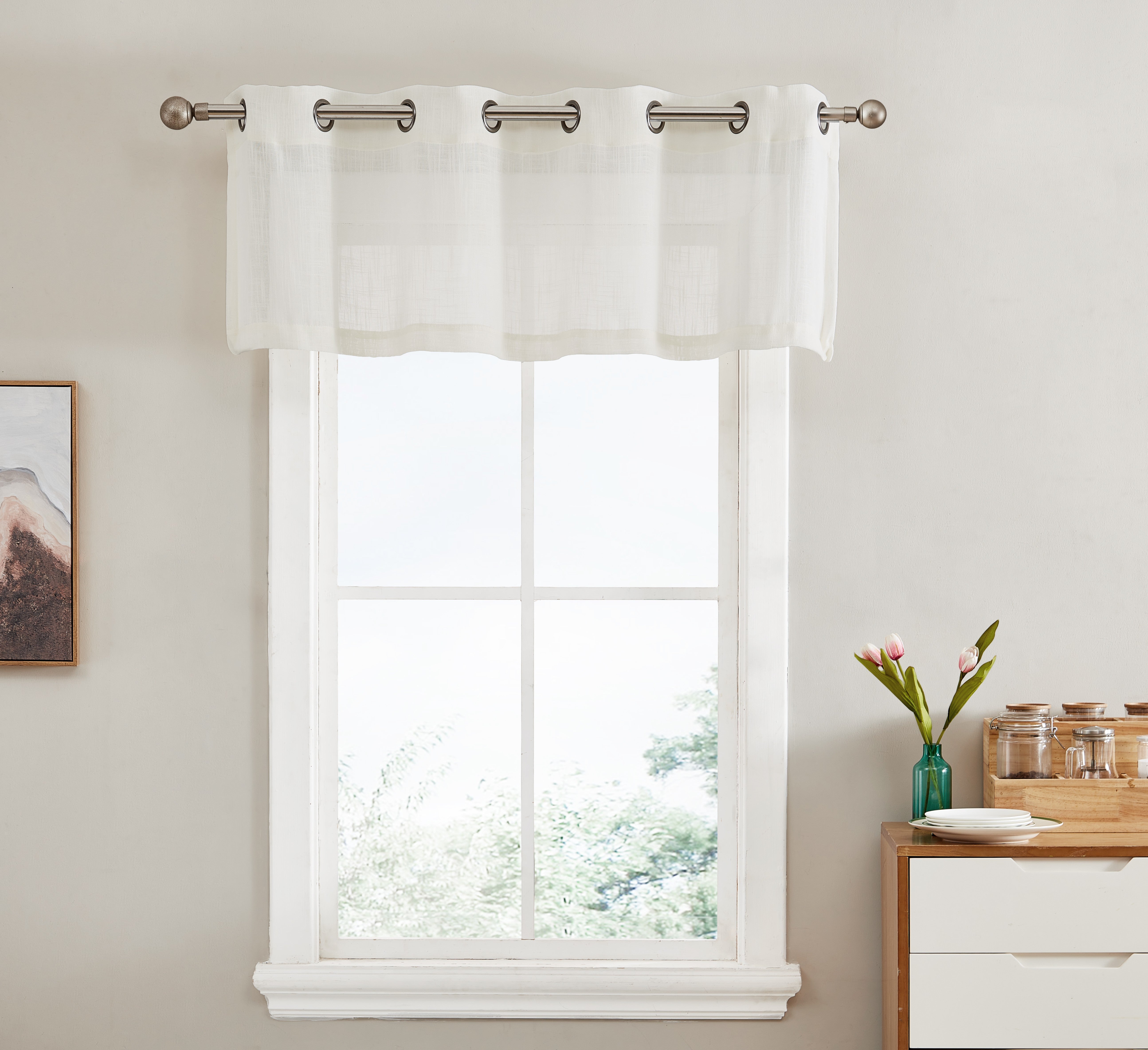 Abbey Faux Linen Grommet Cafe Valance