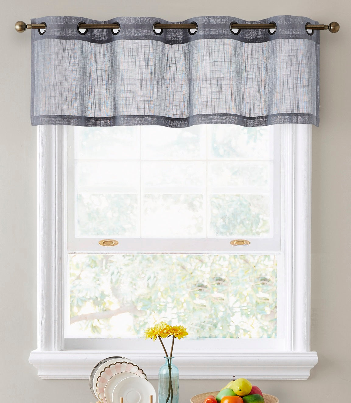 Abbey Faux Linen Grommet Cafe Valance