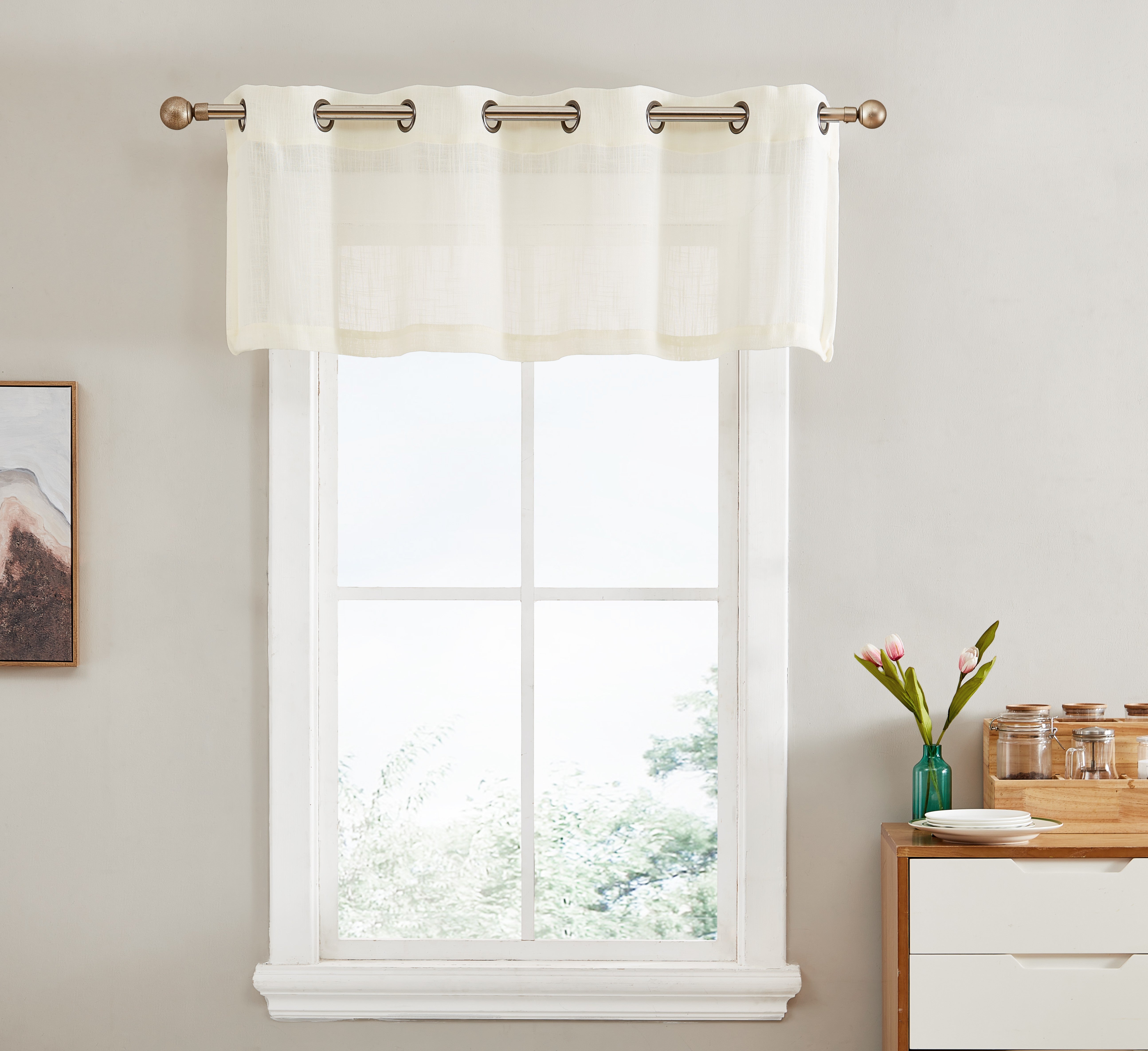 Abbey Faux Linen Grommet Cafe Valance
