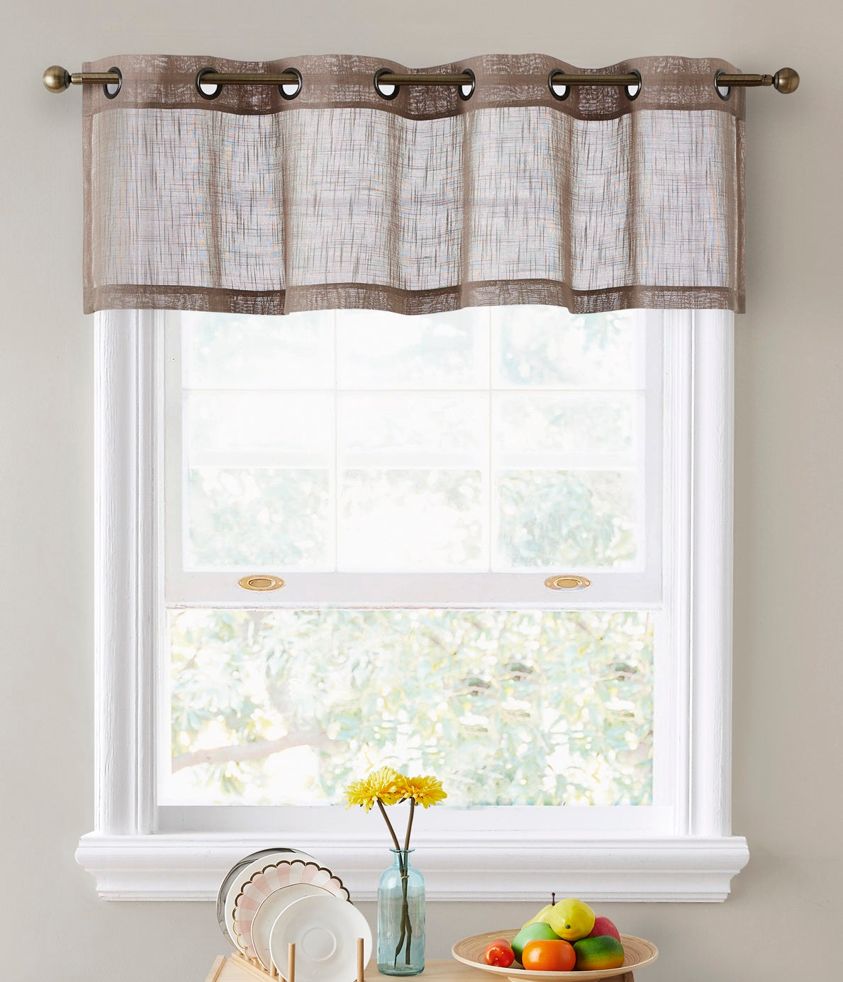 Abbey Faux Linen Grommet Cafe Valance
