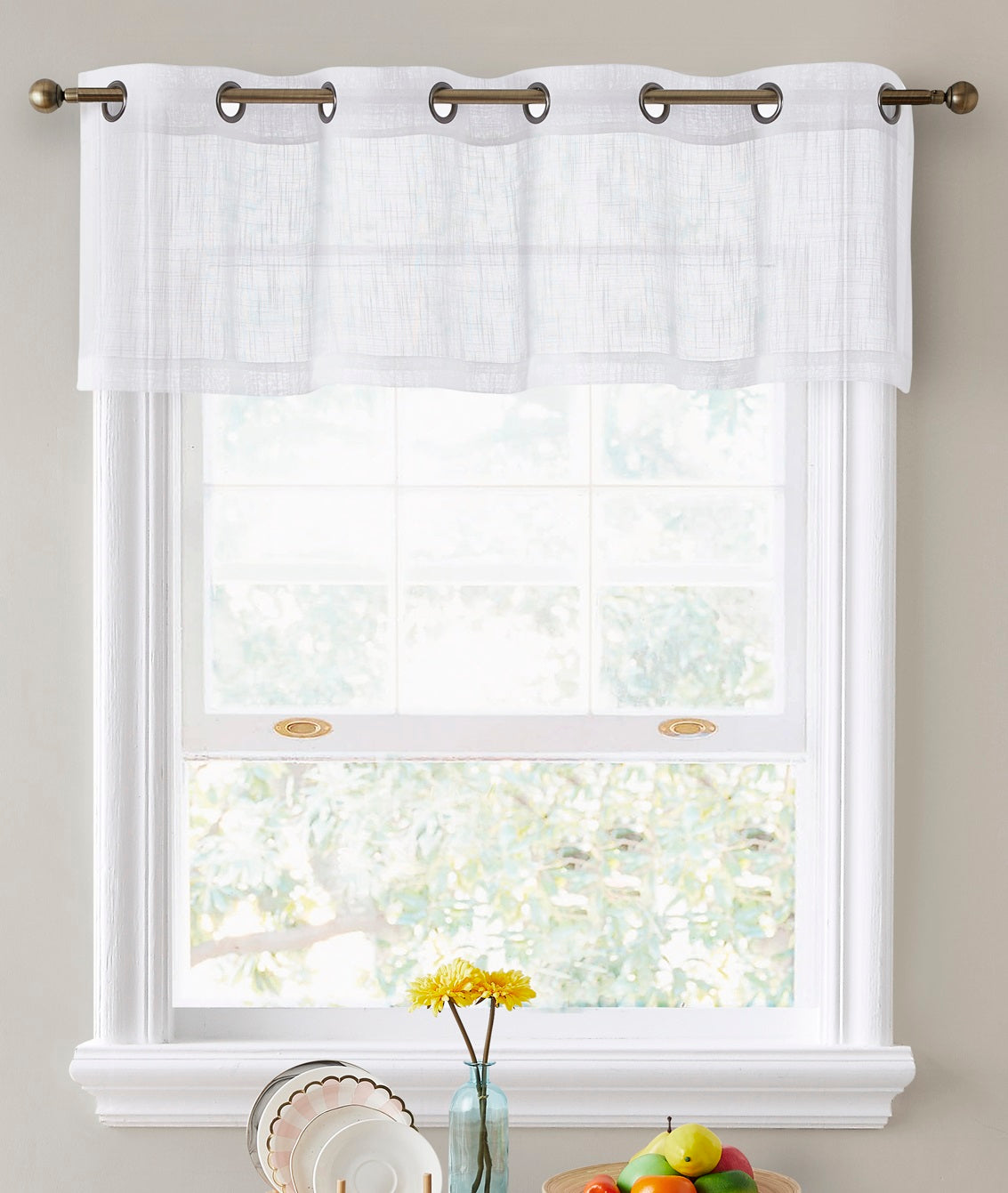 Abbey Faux Linen Grommet Cafe Valance