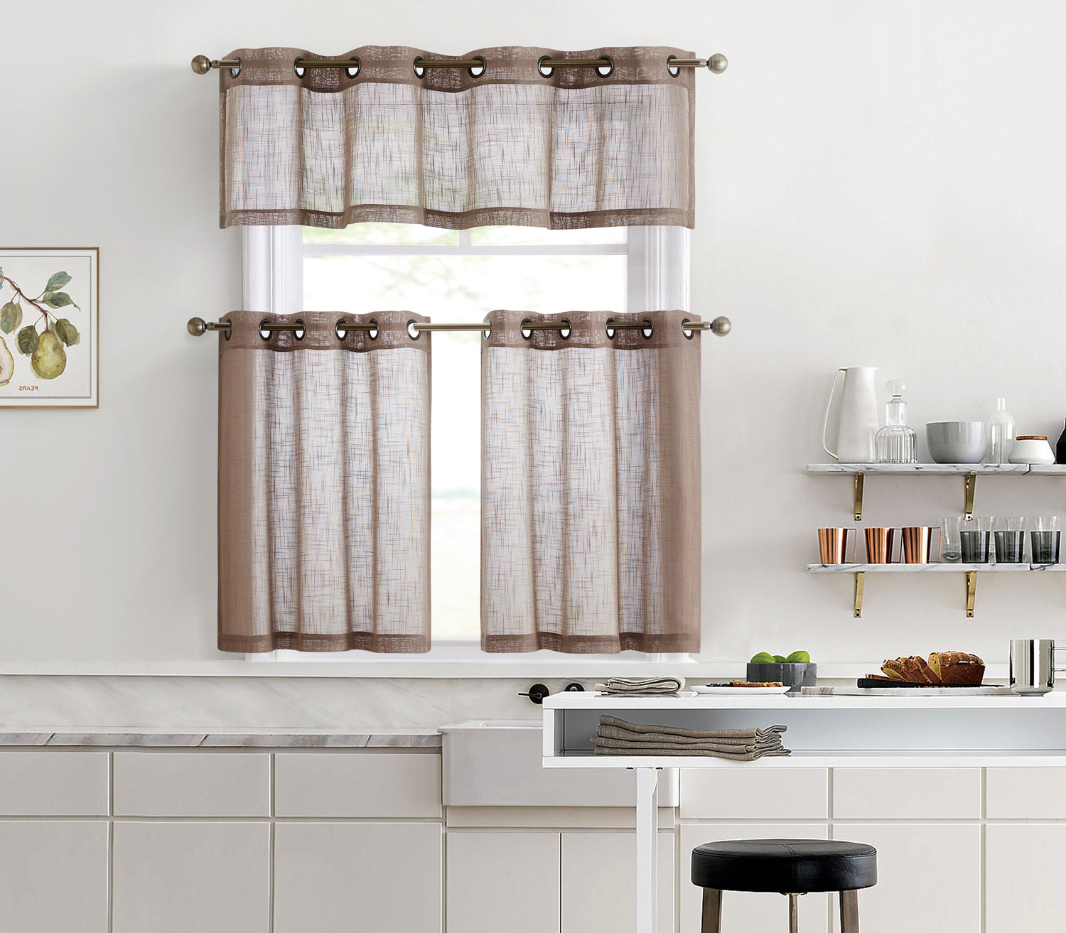 Abbey Faux Linen Grommet Cafe Valance