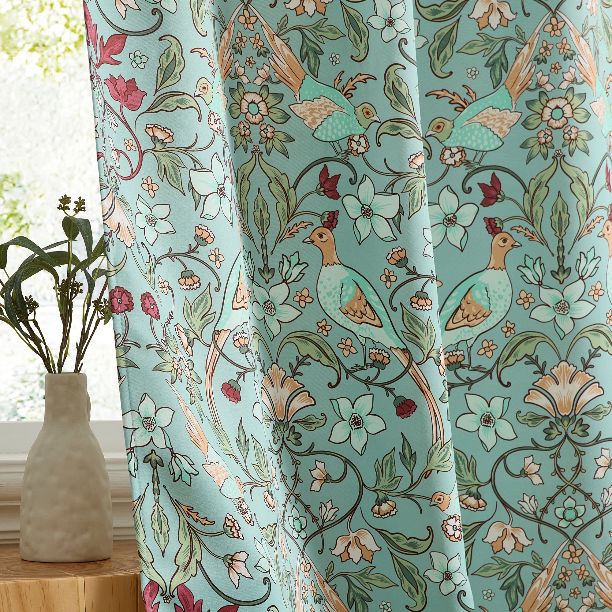 Florence Floral & Birds Curtains - Set of 2