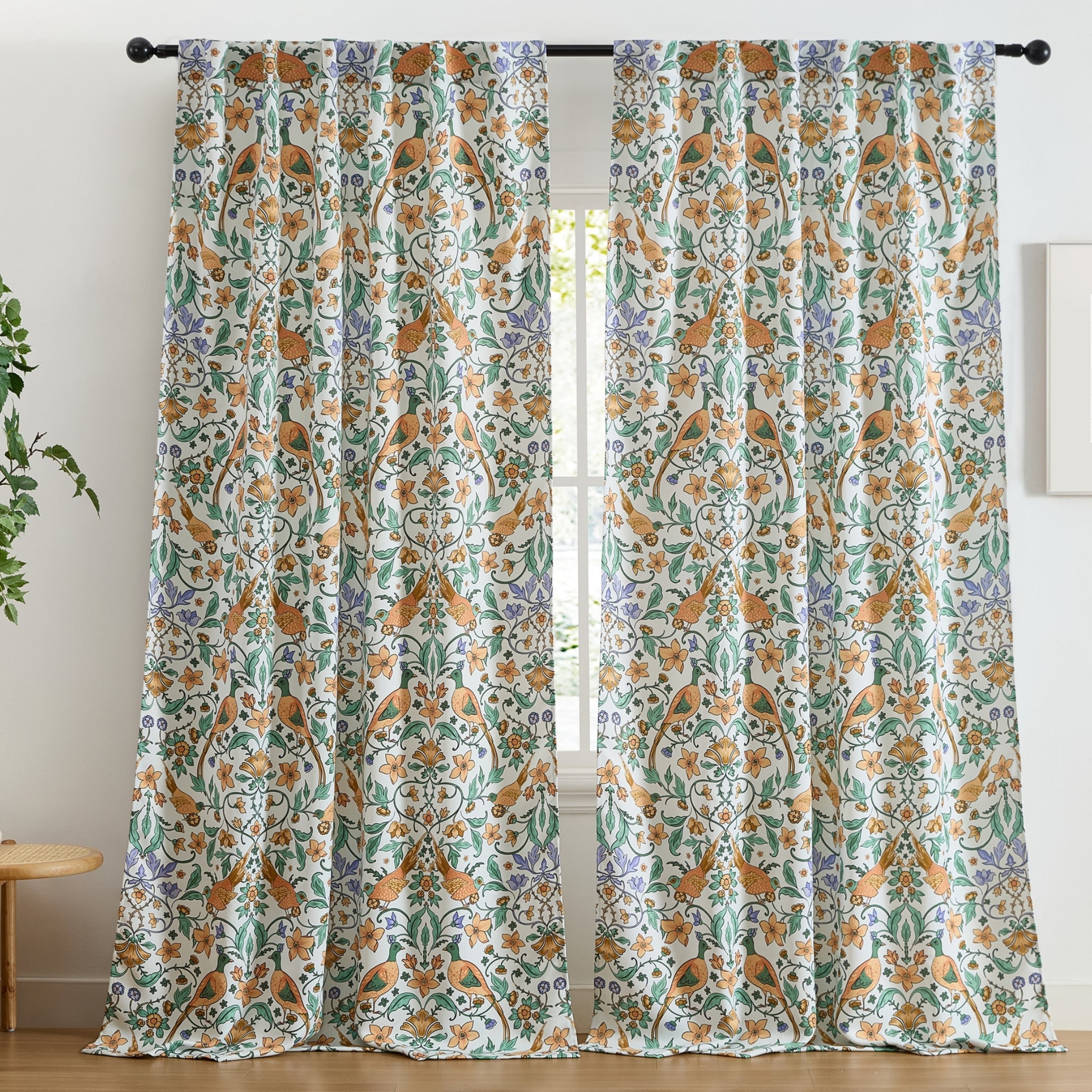 Florence Floral & Birds Curtains - Set of 2