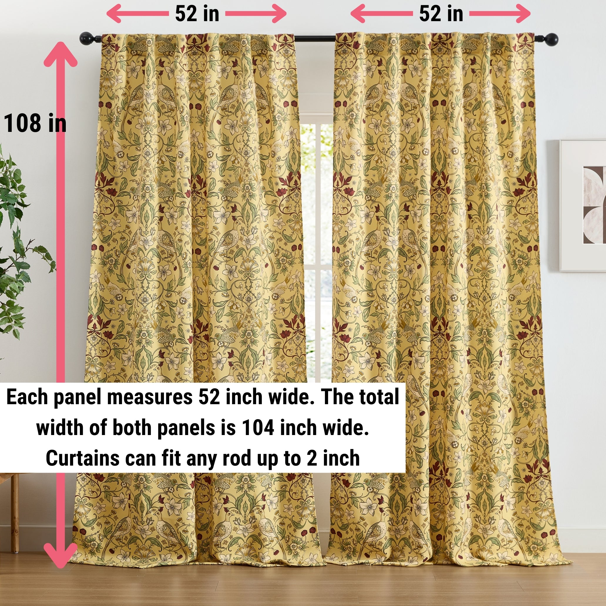 Florence Floral & Birds Curtains - Set of 2