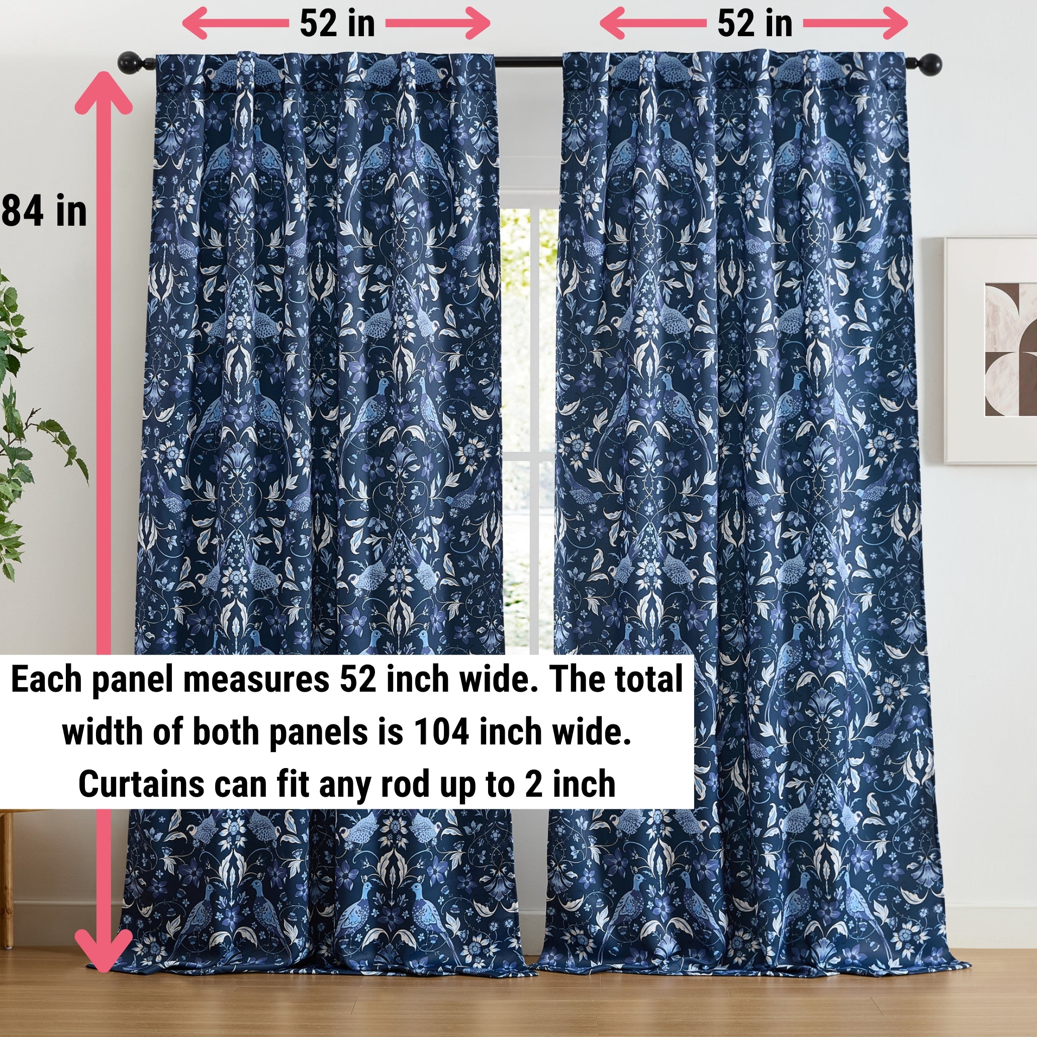 Florence Floral & Birds Curtains - Set of 2
