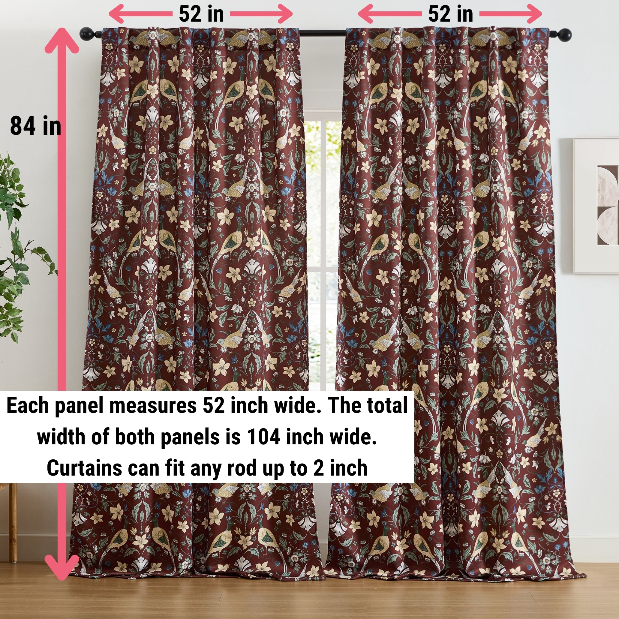 Florence Floral & Birds Curtains - Set of 2