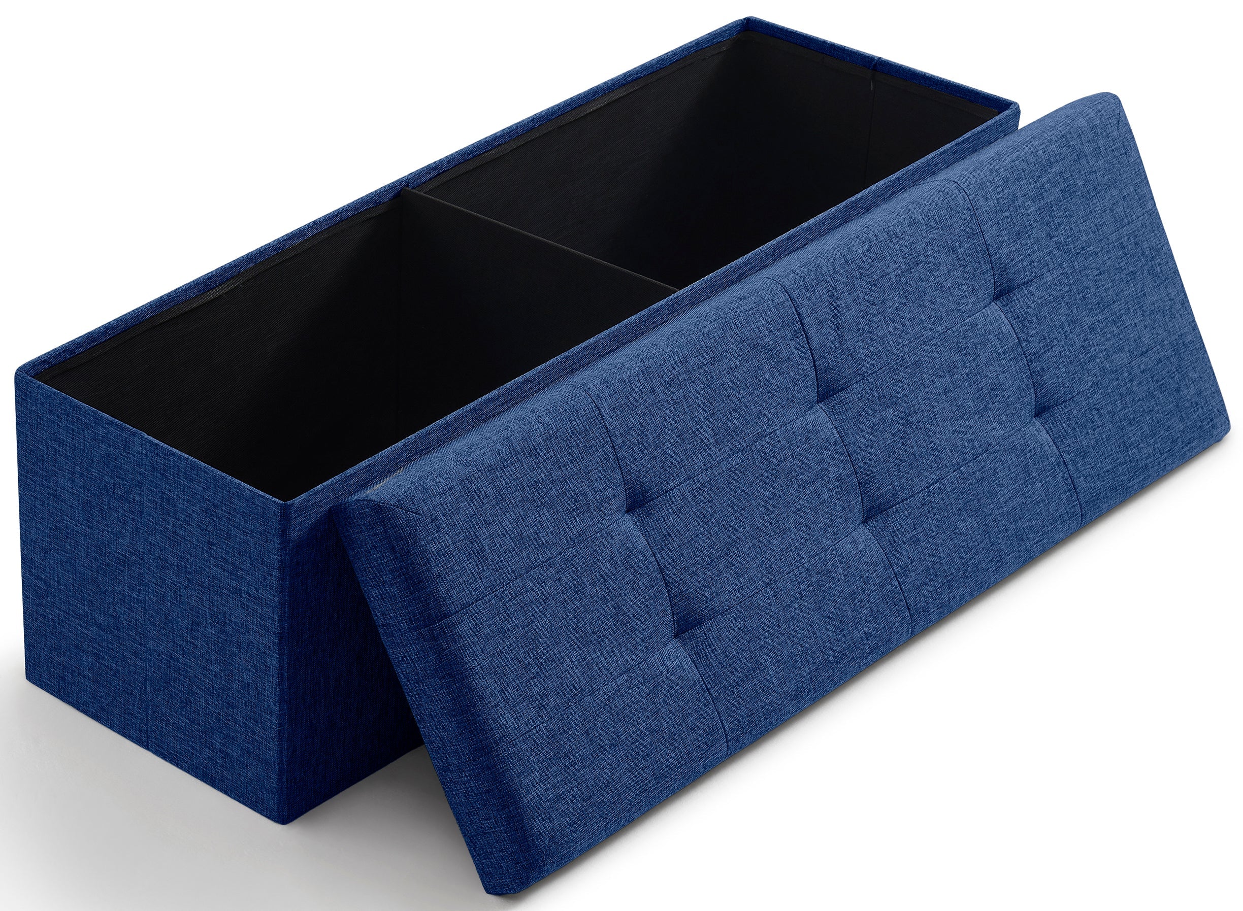 Foldable Tufted Linen 43" Inch Long Bench Storage Ottoman