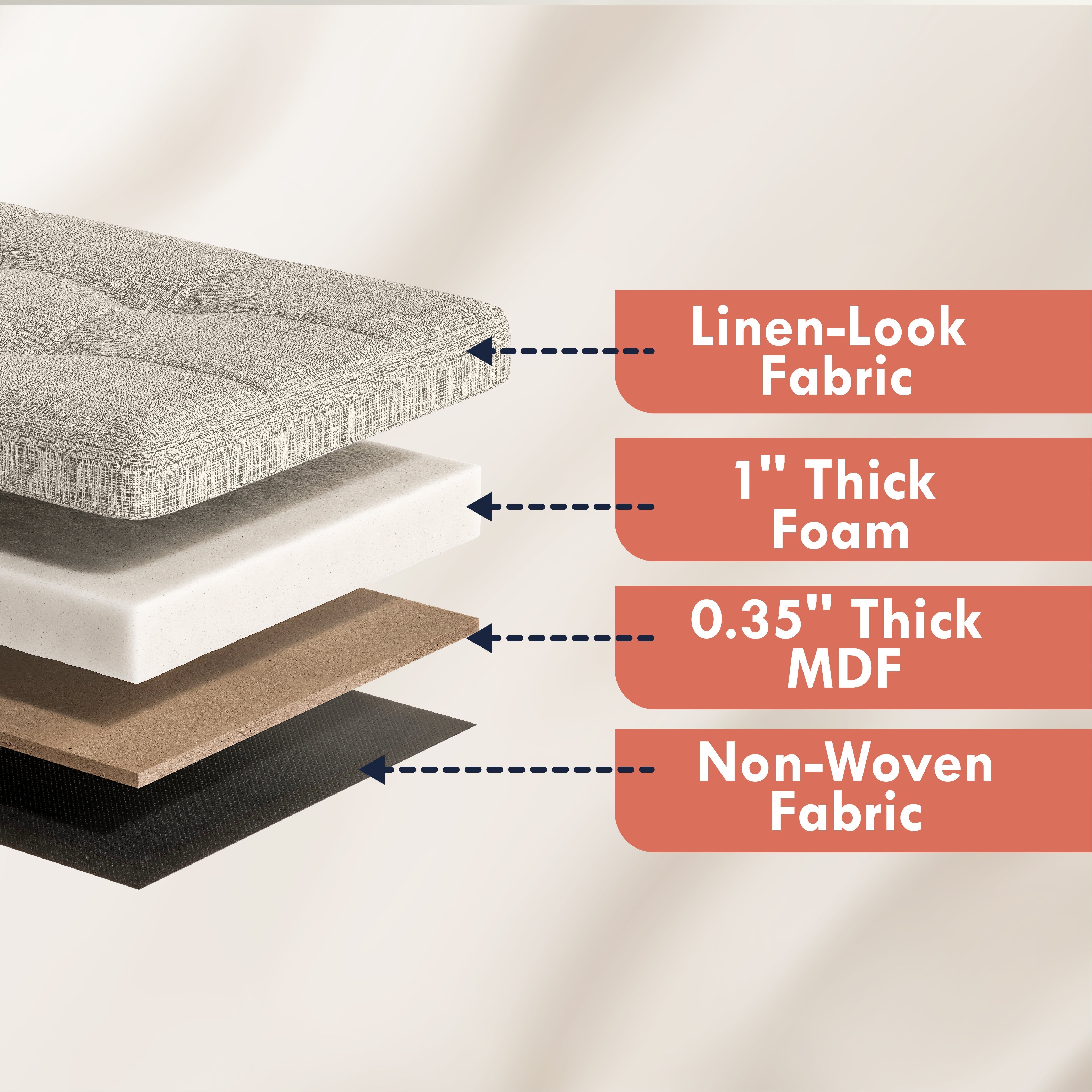 Foldable Tufted Linen Long Bench Storage Ottoman with 3 Drawers