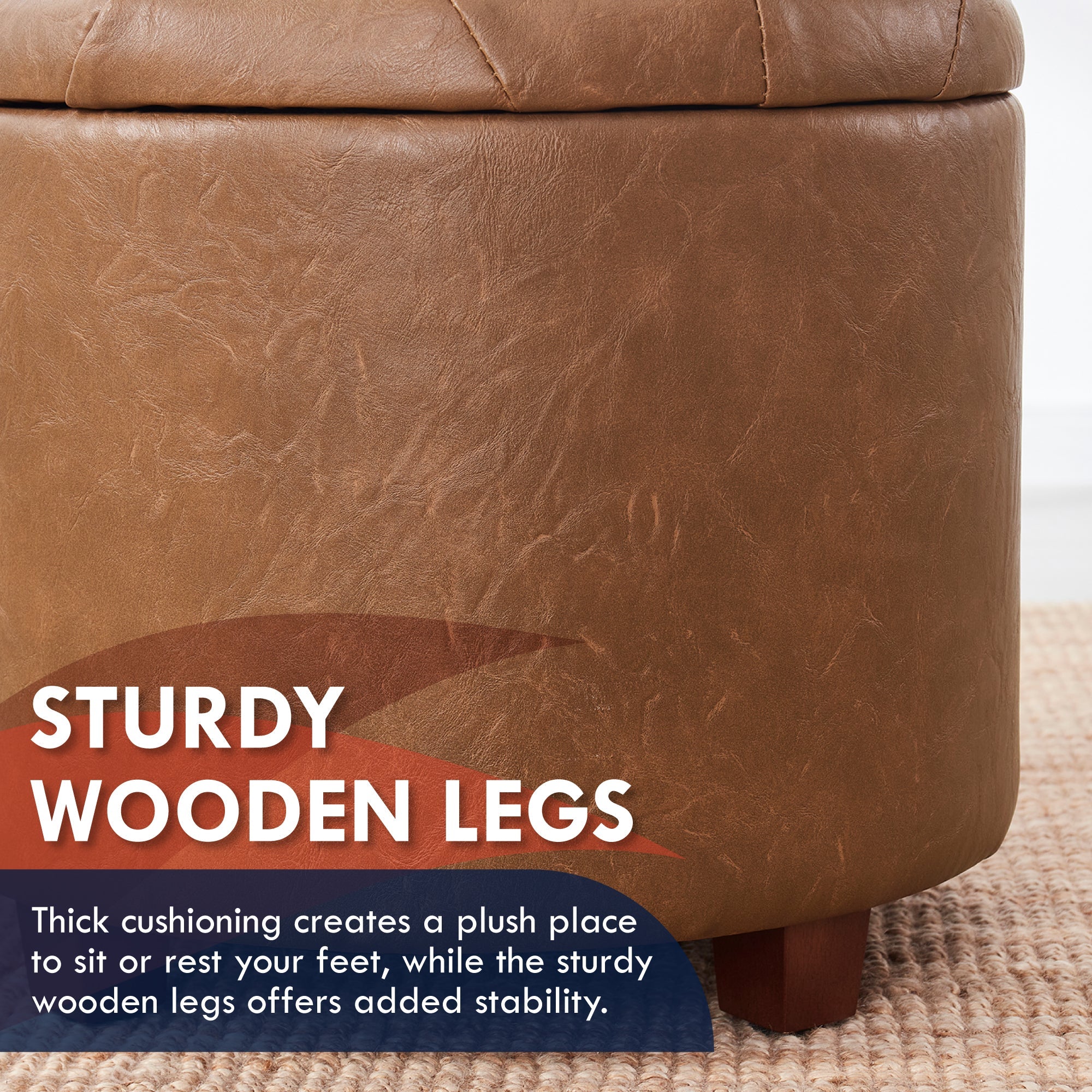 Donovan Round Tufted Faux Leather Storage Ottoman