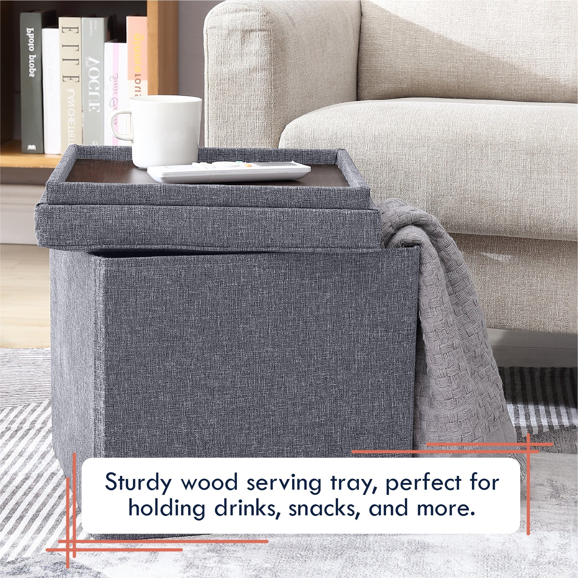 Collapsible Tufted Linen Square Coffee Table Storage Ottoman - Gray