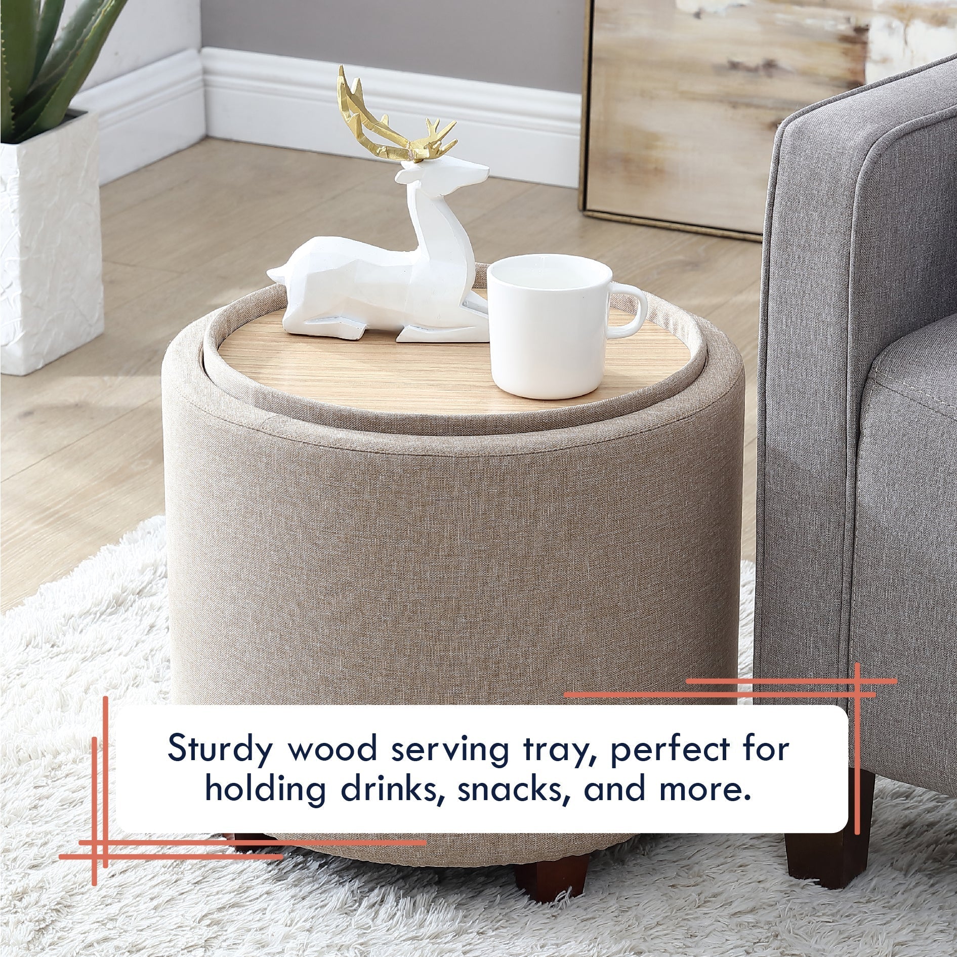 Lawrence Round Storage Ottoman with Table Top Lid