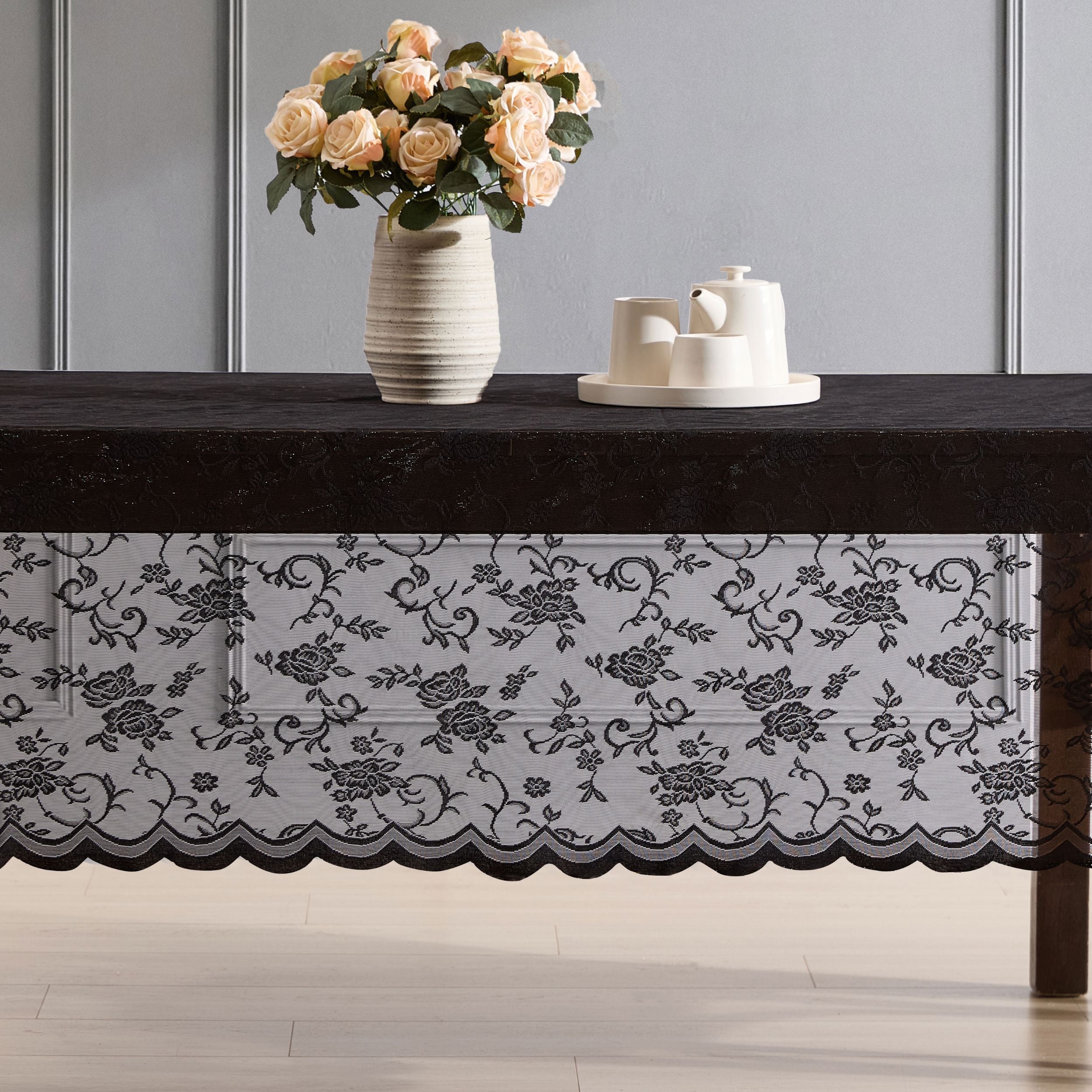 Harper Floral Lace Fabric Scalloped Tablecloth