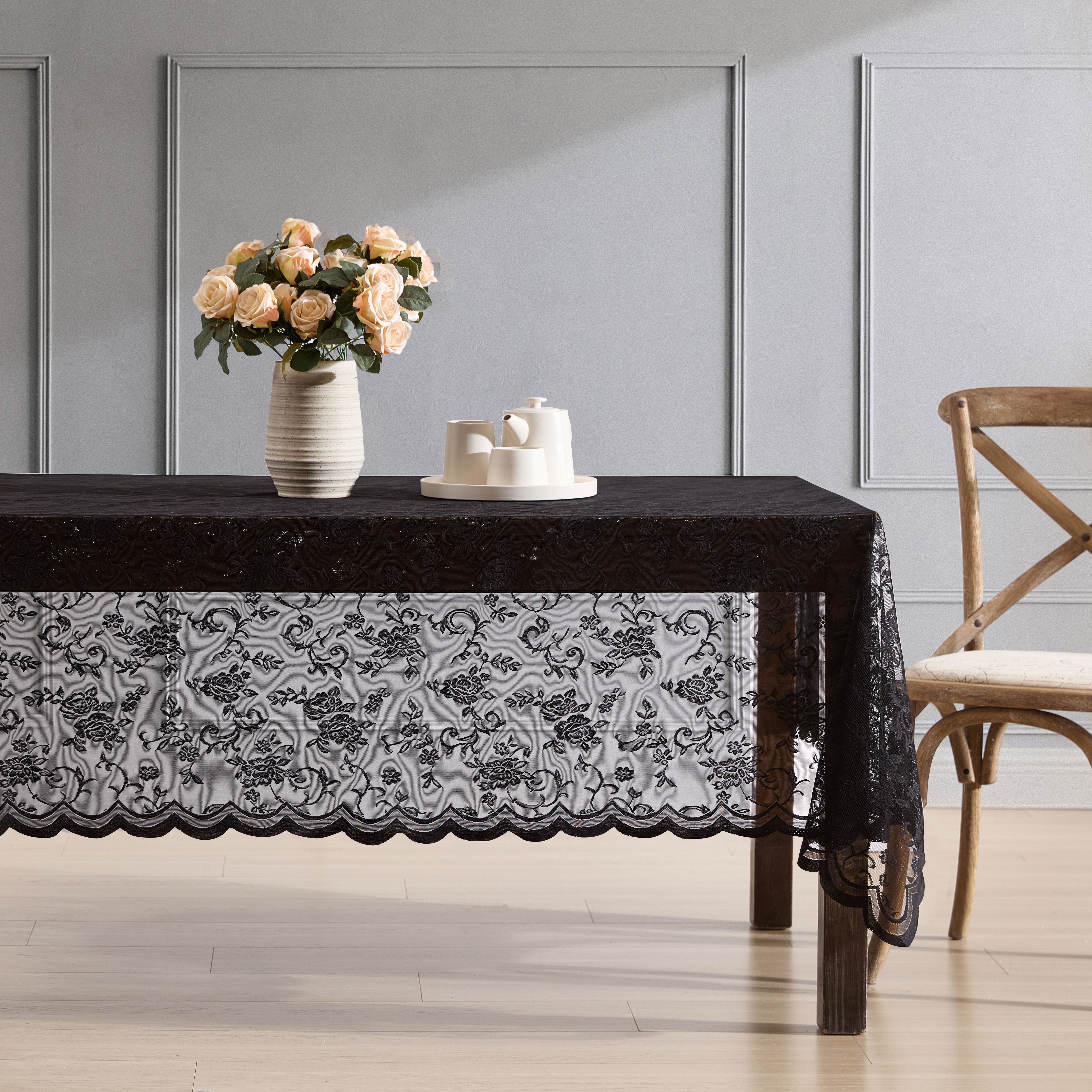 Harper Floral Lace Fabric Scalloped Tablecloth
