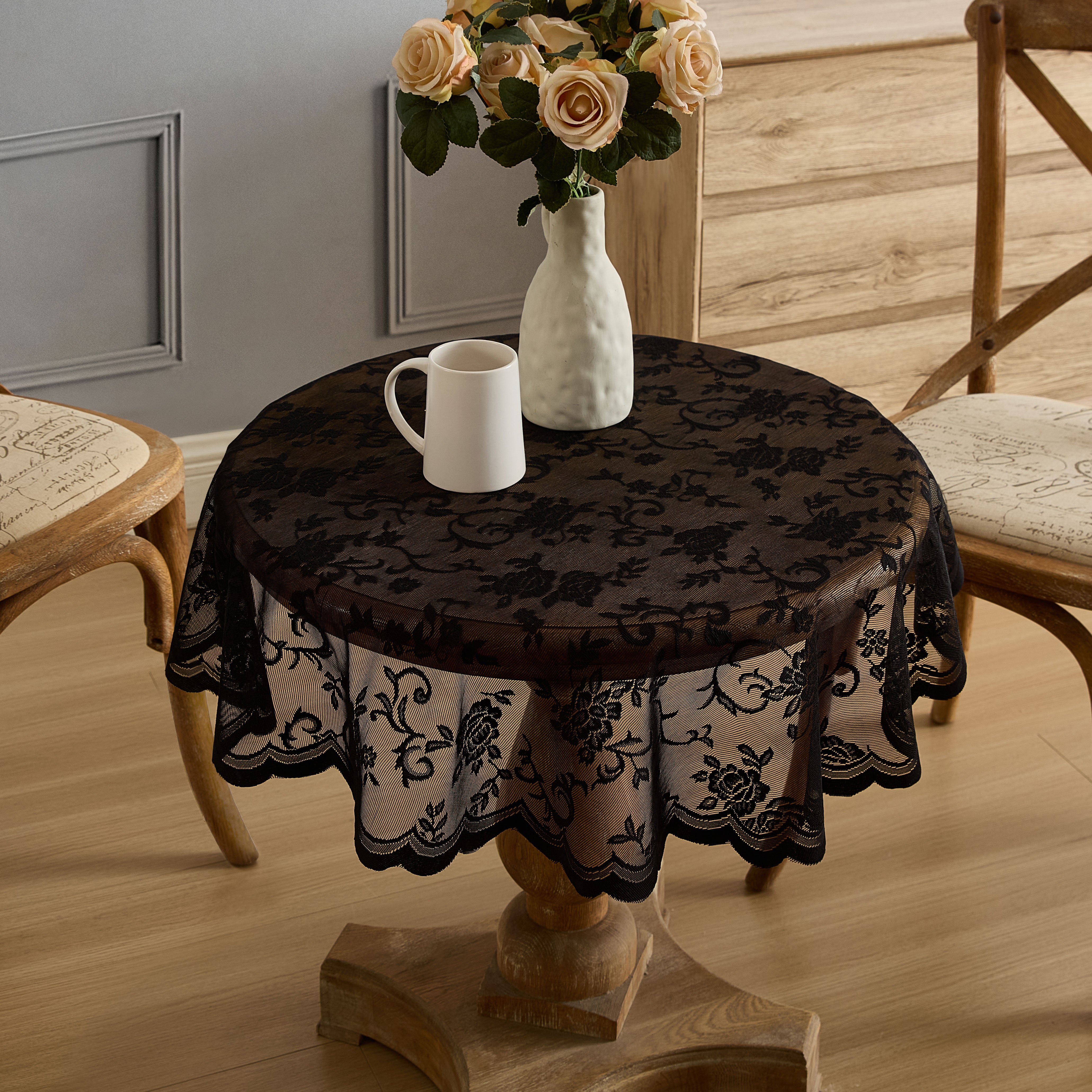 Harper Floral Lace Fabric Scalloped Tablecloth