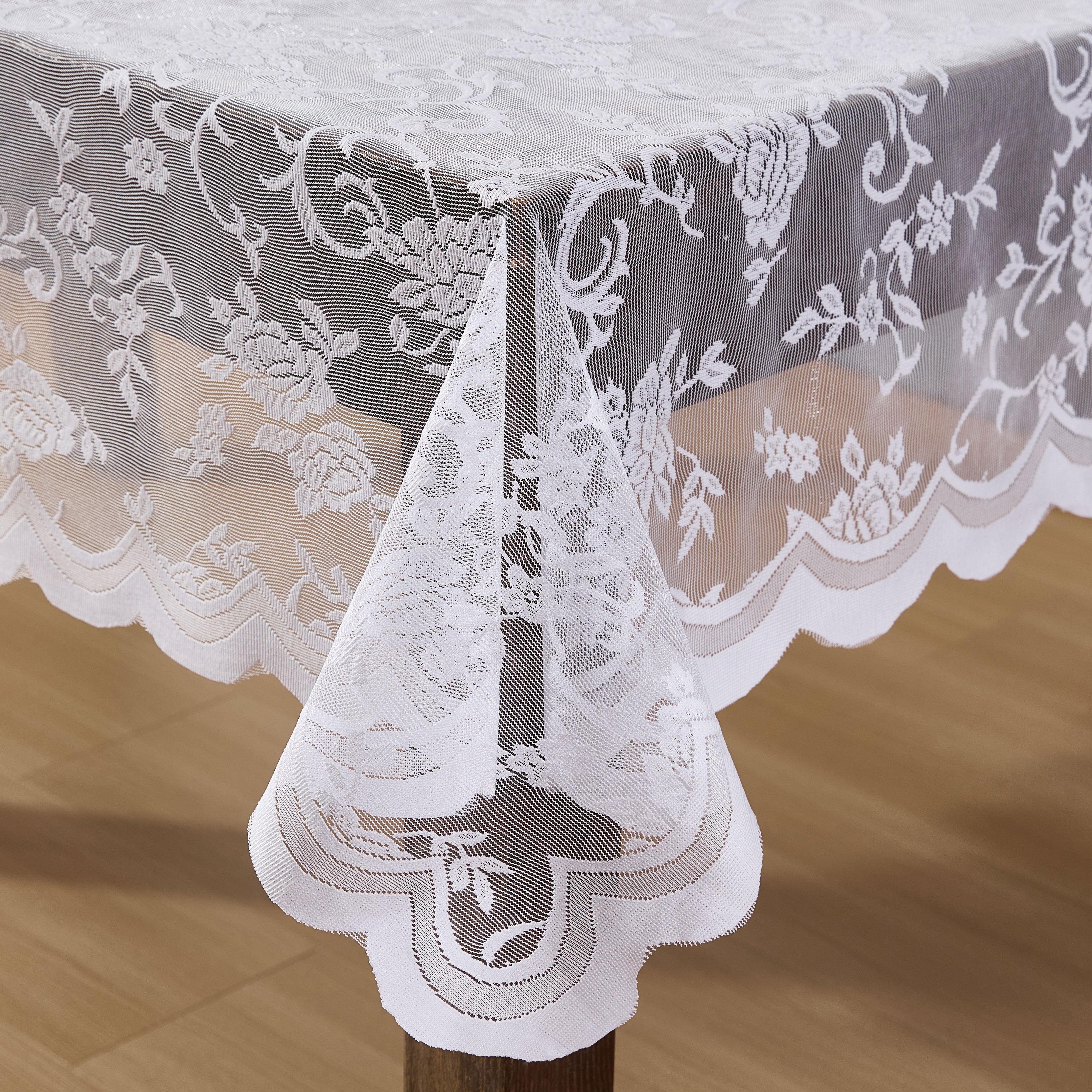 Harper Floral Lace Fabric Scalloped Tablecloth