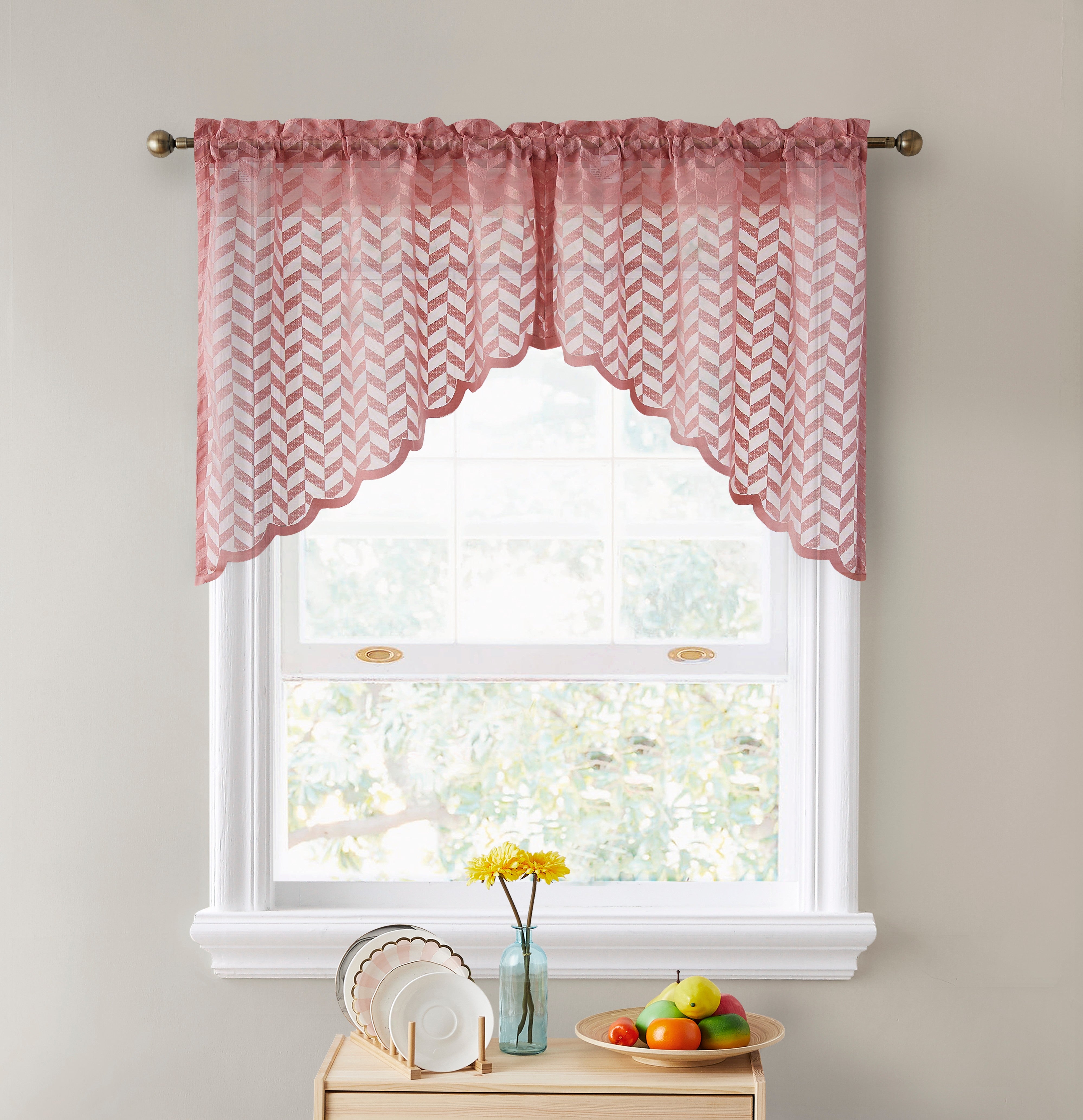 Herringbone Lace Sheer Rod Pocket Cafe Swag Curtains